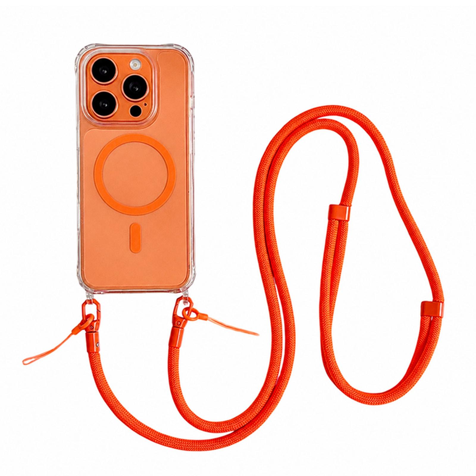 Acrylic + TPU Transparent Magnetic Phone Case with Lanyard For iPhone 16 Pro Max(Orange) - Shopkiz.com