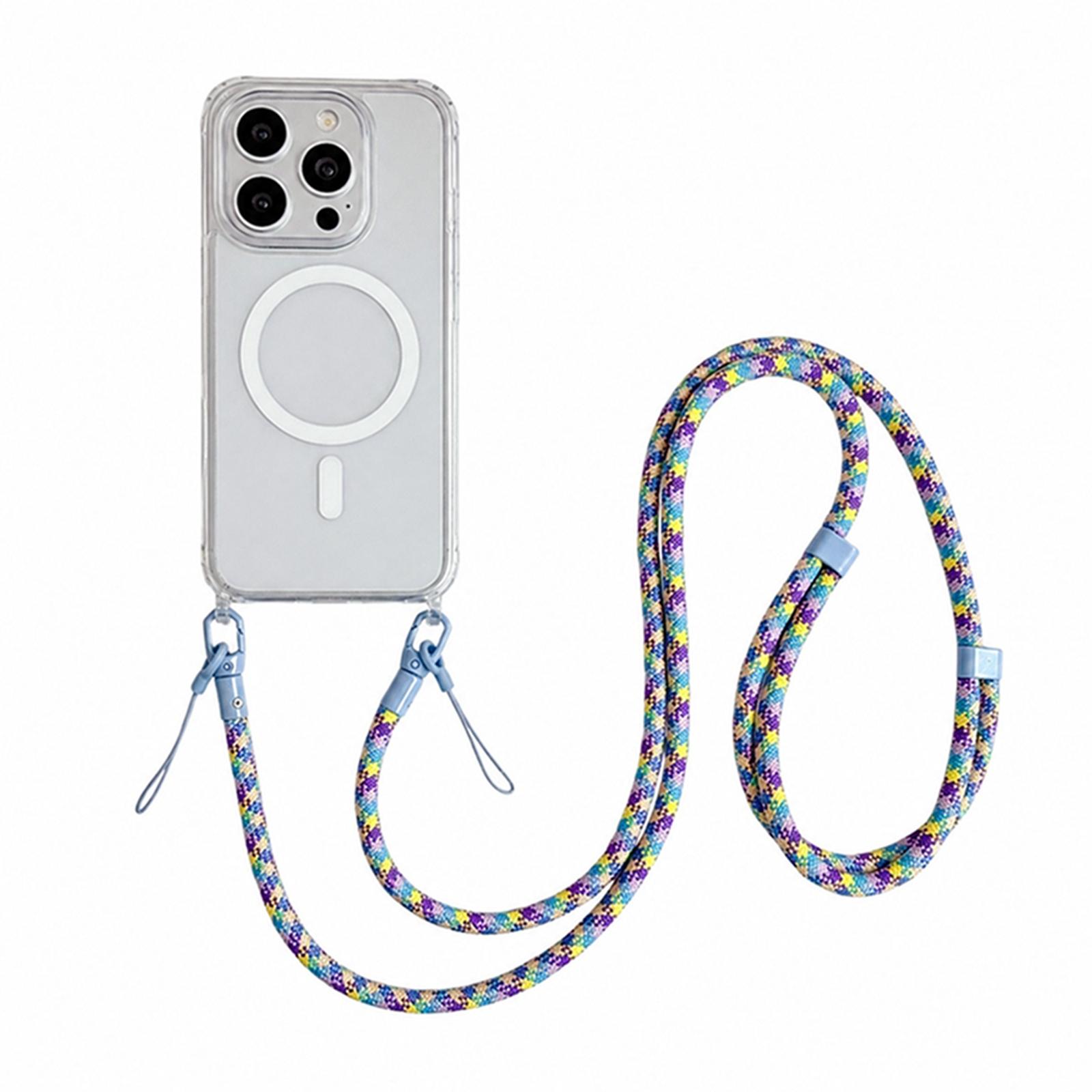 Acrylic + TPU Transparent Magnetic Phone Case with Lanyard For iPhone 16 Pro Max(Purple Blue Yellow) - Shopkiz.com