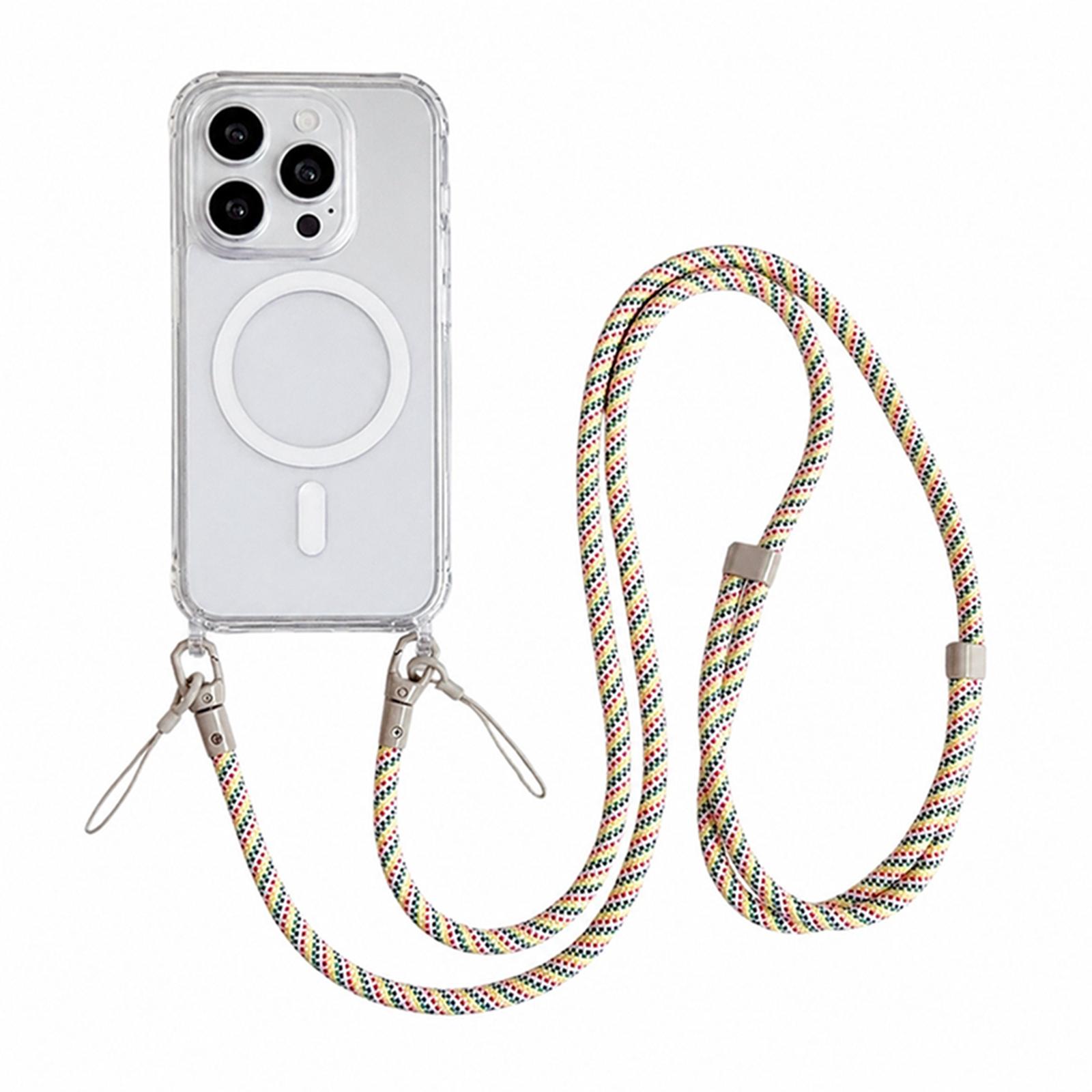 Acrylic + TPU Transparent Magnetic Phone Case with Lanyard For iPhone 16 Pro(Rainbow Multicolor) - Shopkiz.com