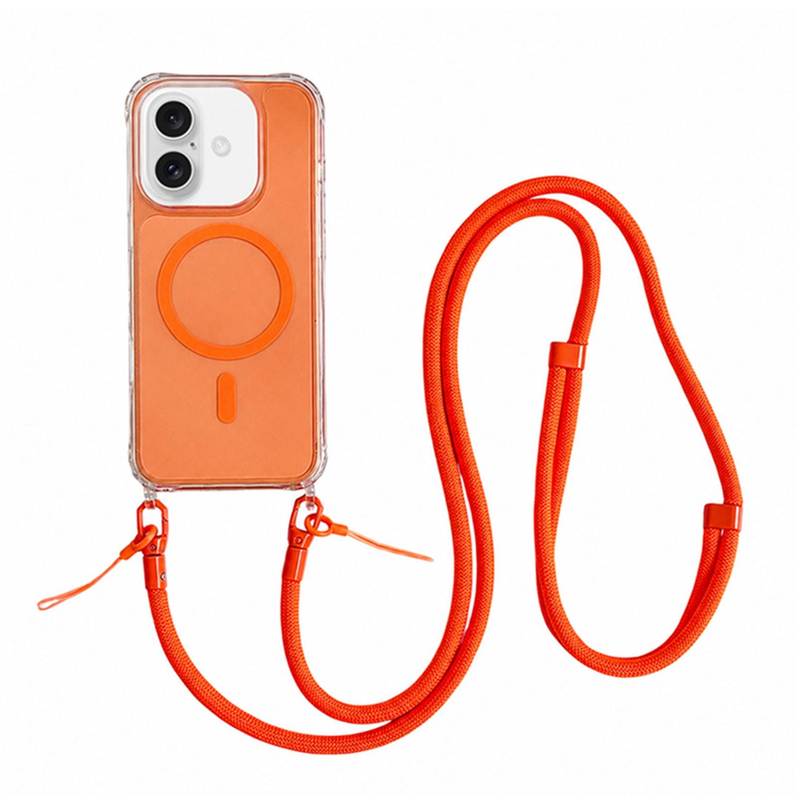 Acrylic + TPU Transparent Magnetic Phone Case with Lanyard For iPhone 16(Orange) - Shopkiz.com