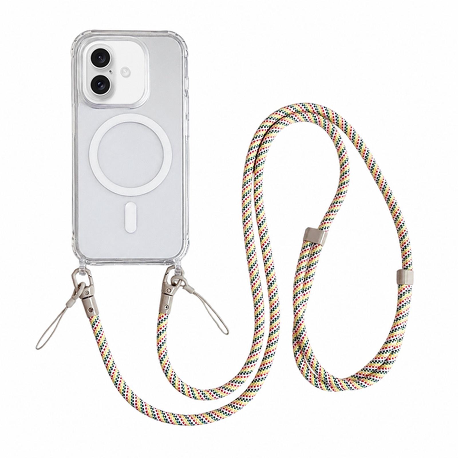 Acrylic + TPU Transparent Magnetic Phone Case with Lanyard For iPhone 16(Rainbow Multicolor) - Shopkiz.com