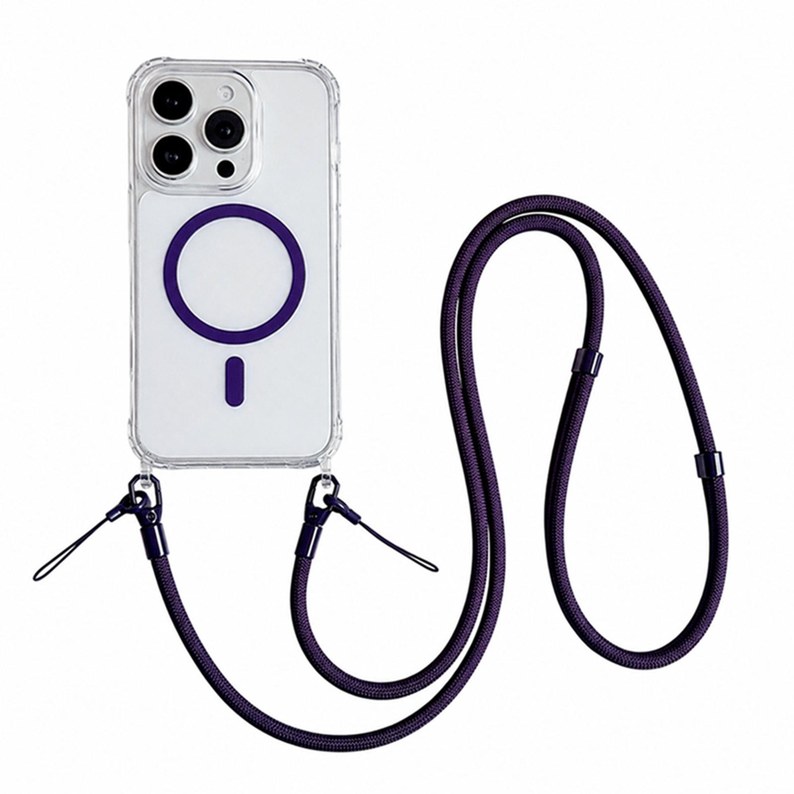 Acrylic + TPU Transparent Magnetic Phone Case with Lanyard For iPhone 15 Pro Max(Purple) - Shopkiz.com