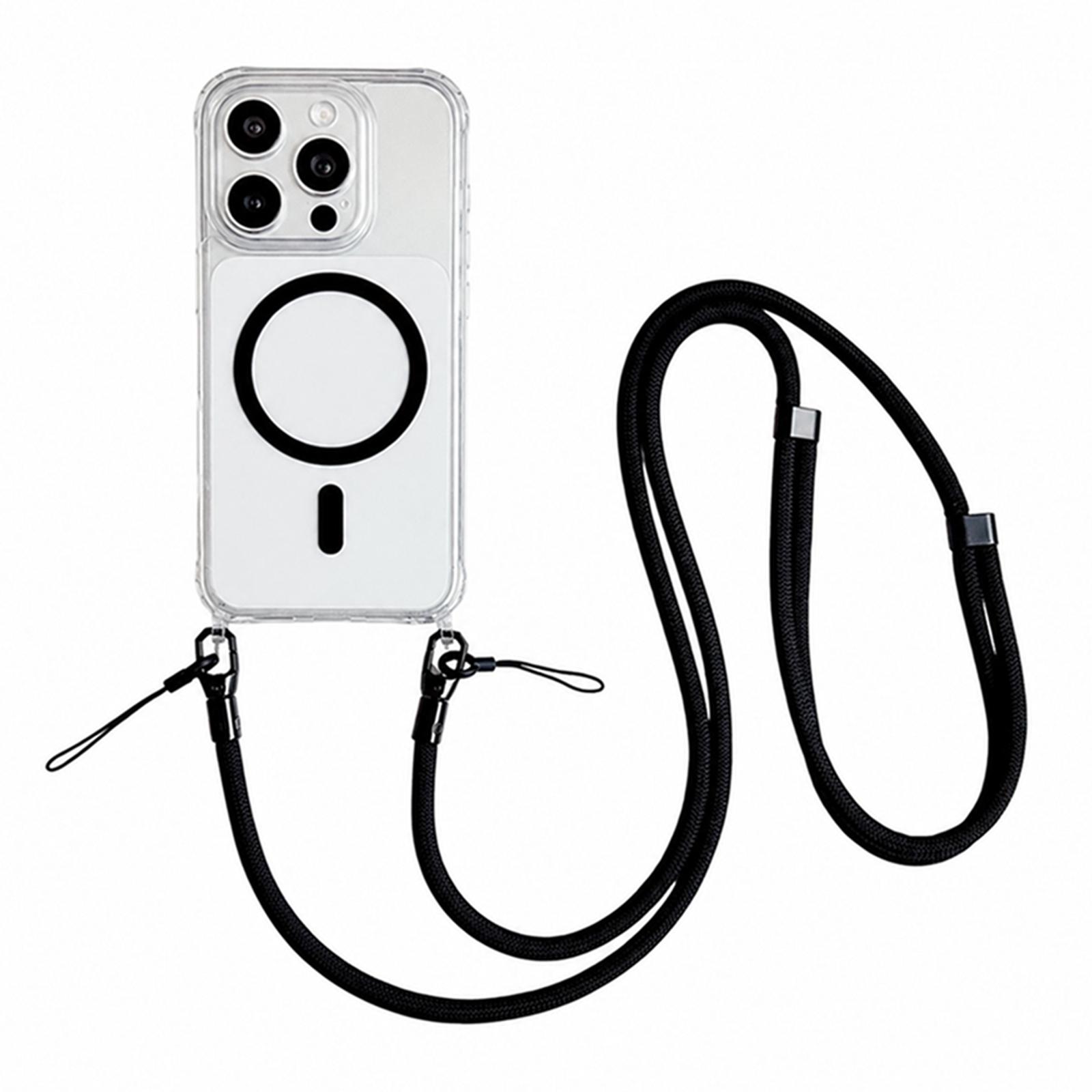 Acrylic + TPU Transparent Magnetic Phone Case with Lanyard For iPhone 15 Pro Max(Black) - Shopkiz.com