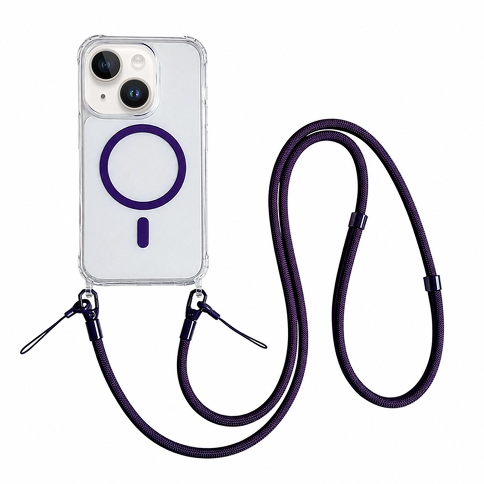Acrylic + TPU Transparent Magnetic Phone Case with Lanyard For iPhone 15(Purple) - Shopkiz.com
