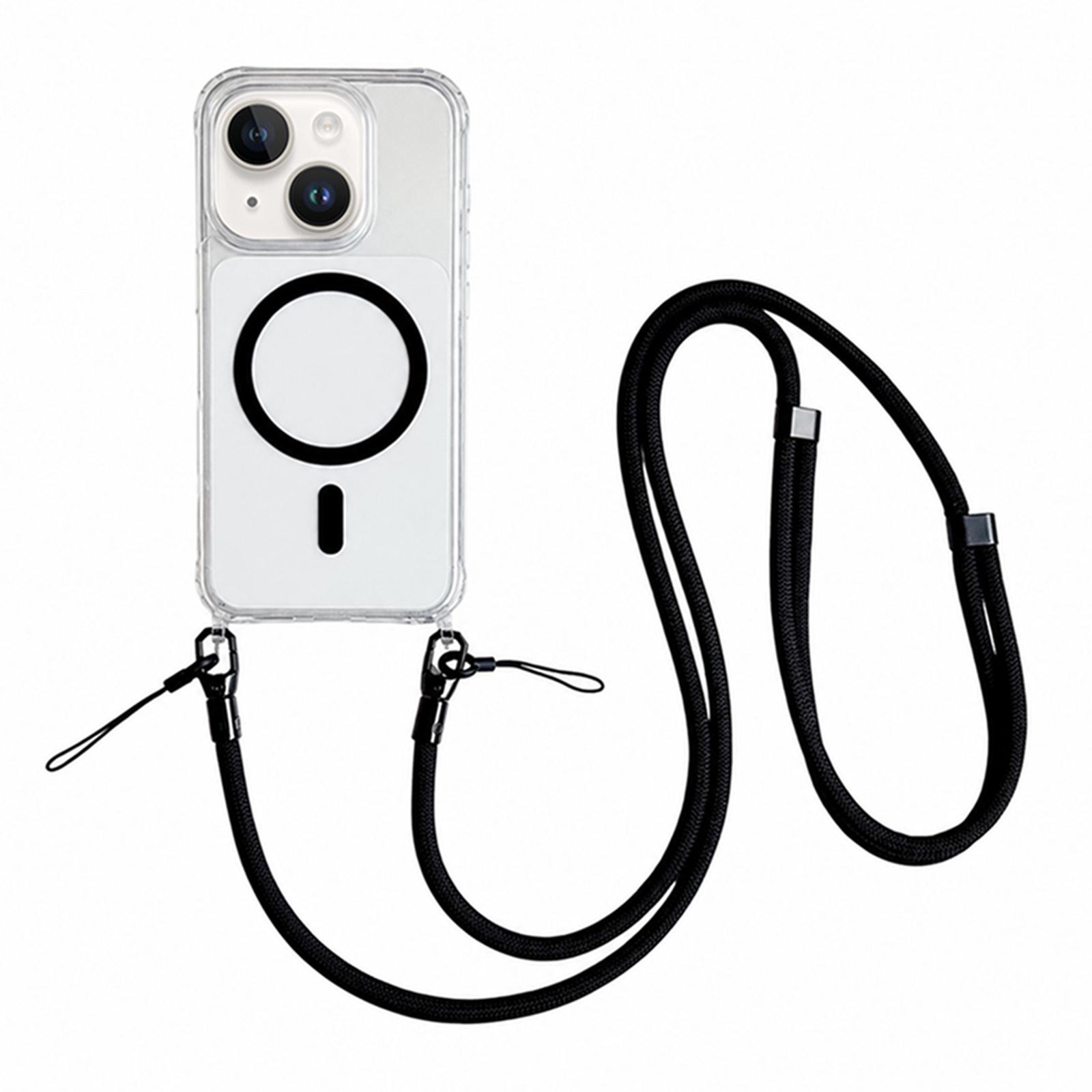 Acrylic + TPU Transparent Magnetic Phone Case with Lanyard For iPhone 15(Black) - Shopkiz.com