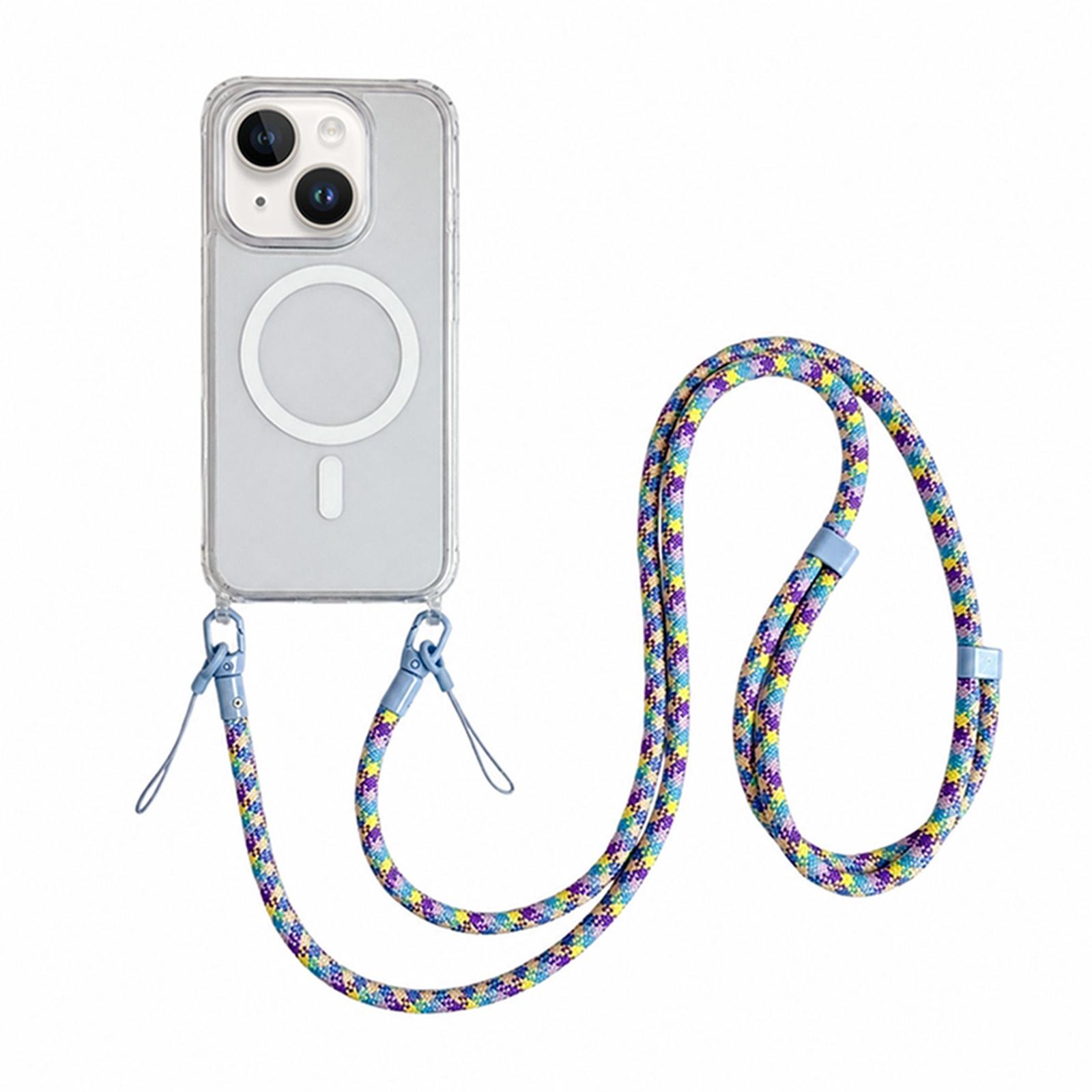 Acrylic + TPU Transparent Magnetic Phone Case with Lanyard For iPhone 15(Purple Blue Yellow) - Shopkiz.com