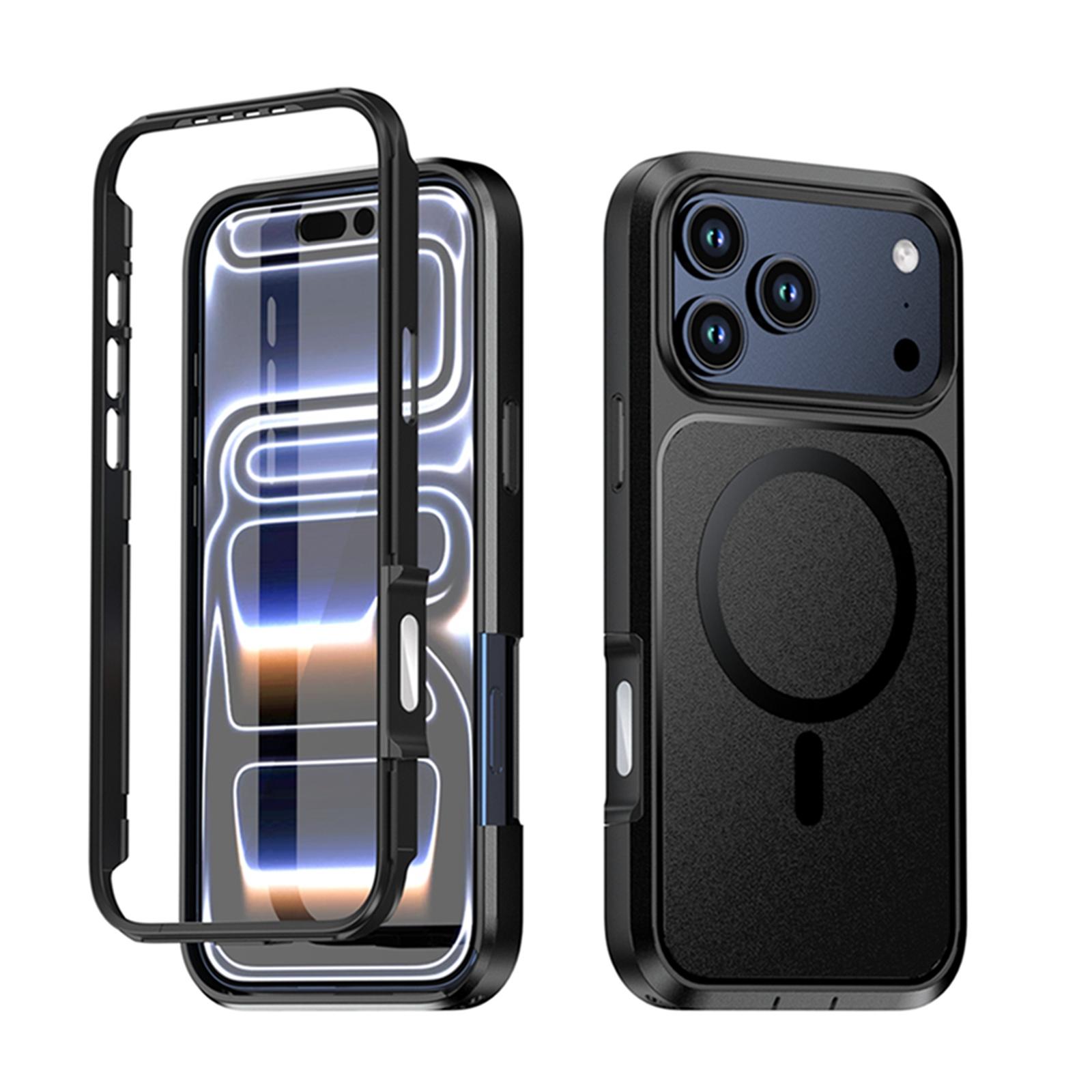 For iPhone 17 Pro Max Silicone Magnetic Anti-drop Protective Phone Case(Black + Black) - Shopkiz.com