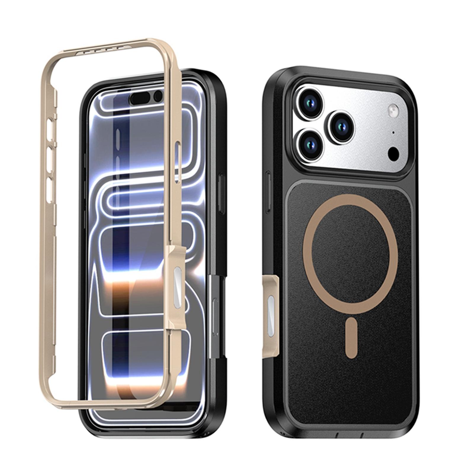 For iPhone 18 Pro Max Silicone Magnetic Anti-drop Protective Phone Case(Black + Gold) - Shopkiz.com