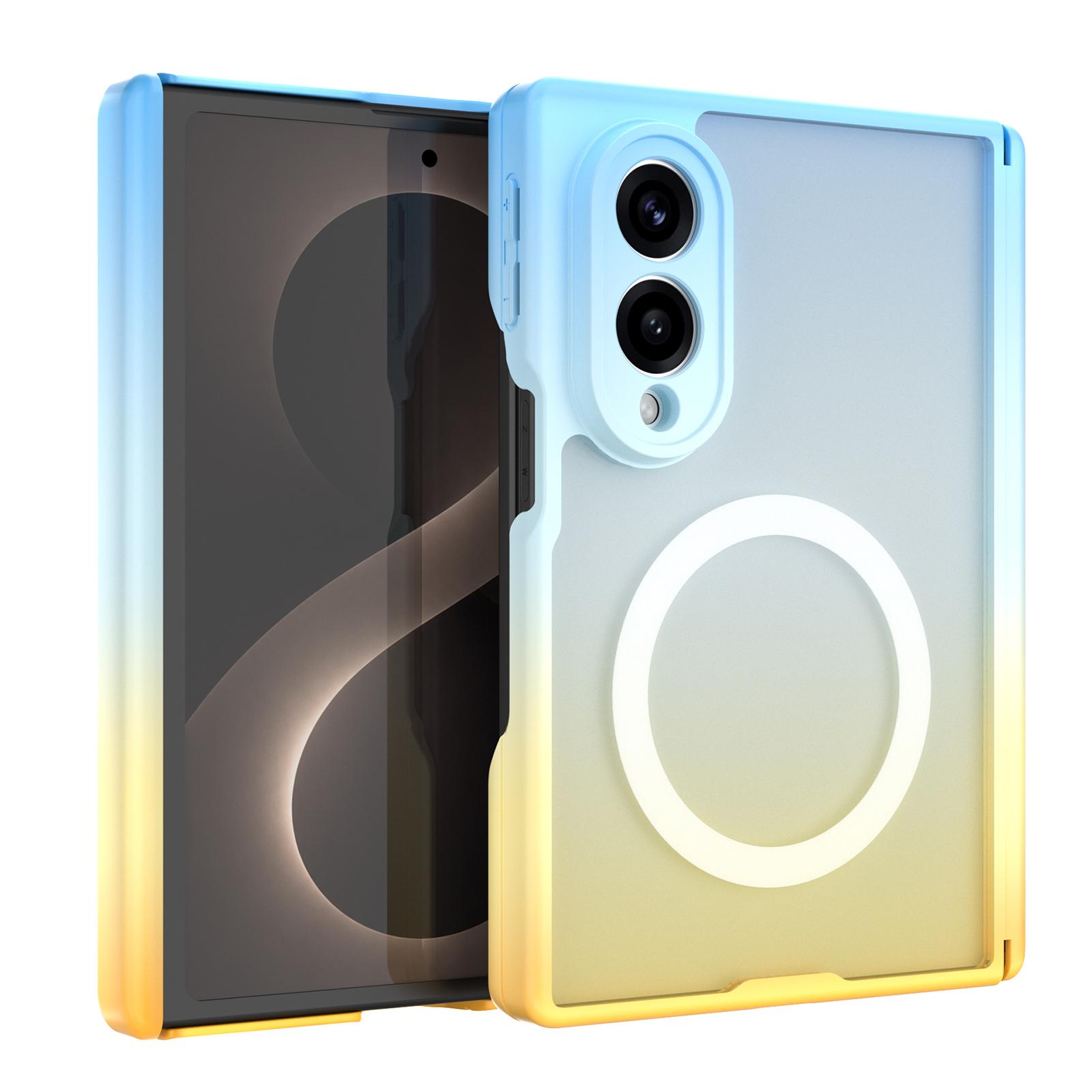 For Galaxy Z Fold8 5G Macaron Gradient Magnetic PC Foldable Phone Case(Blue Yellow) - Shopkiz.com