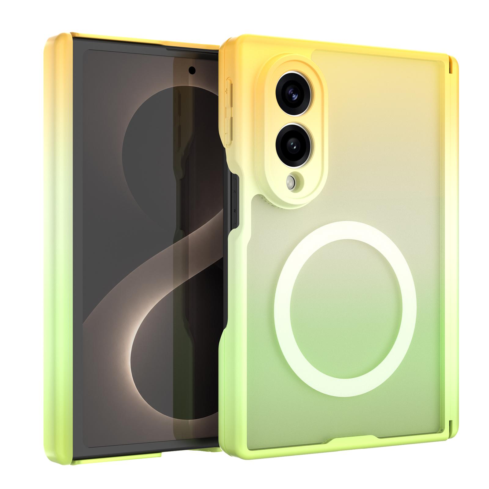 For Galaxy Z Fold8 5G Macaron Gradient Magnetic PC Foldable Phone Case(Yellow Green) - Shopkiz.com