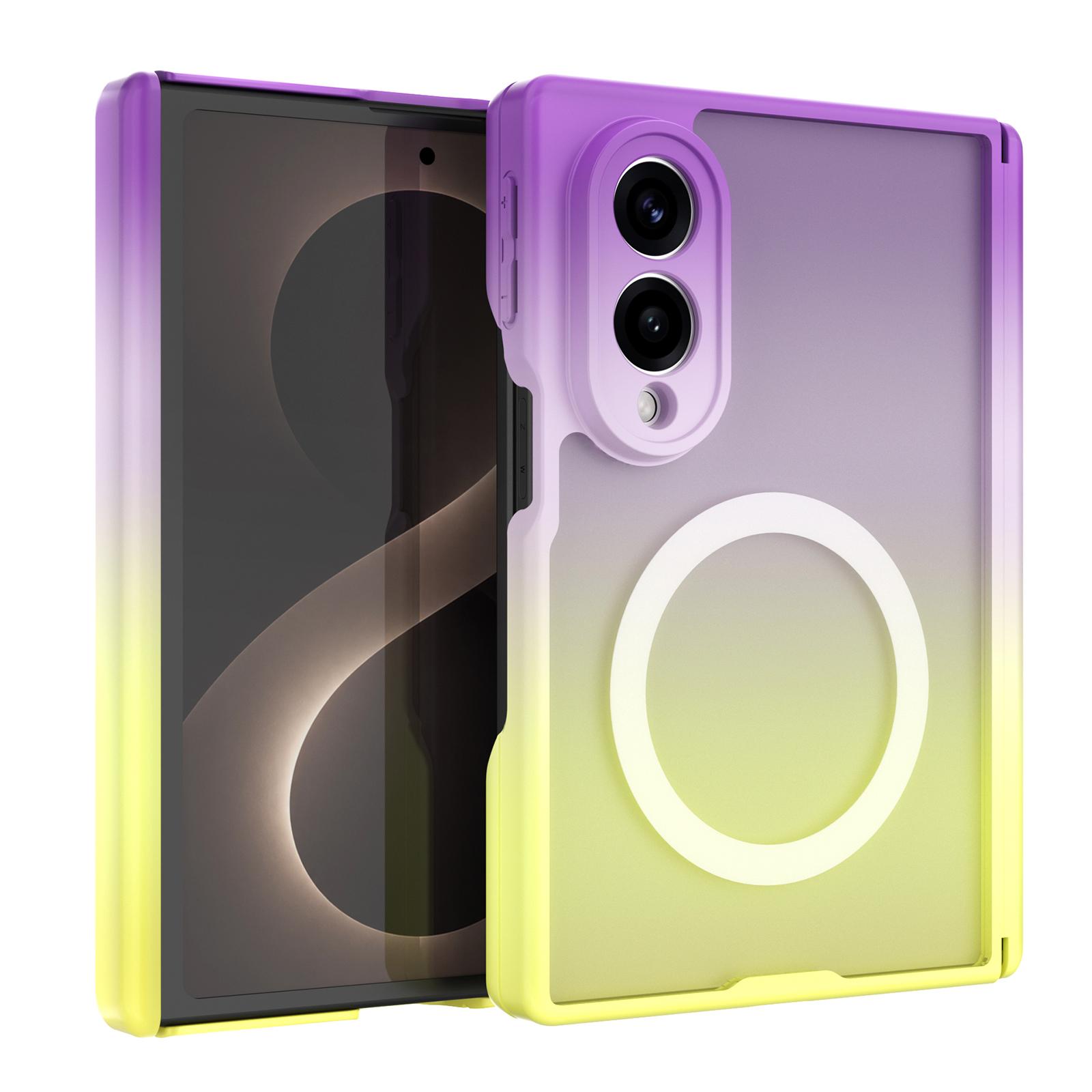 For Galaxy Z Fold8 5G Macaron Gradient Magnetic PC Foldable Phone Case(Purple Yellow) - Shopkiz.com