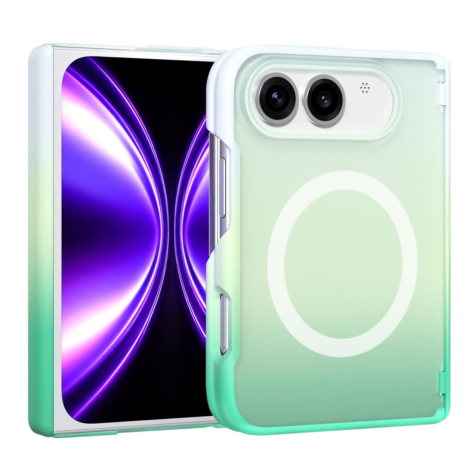 For iPhone Fold Macaron Gradient Magnetic PC Foldable Phone Case(Mint Green) - Shopkiz.com