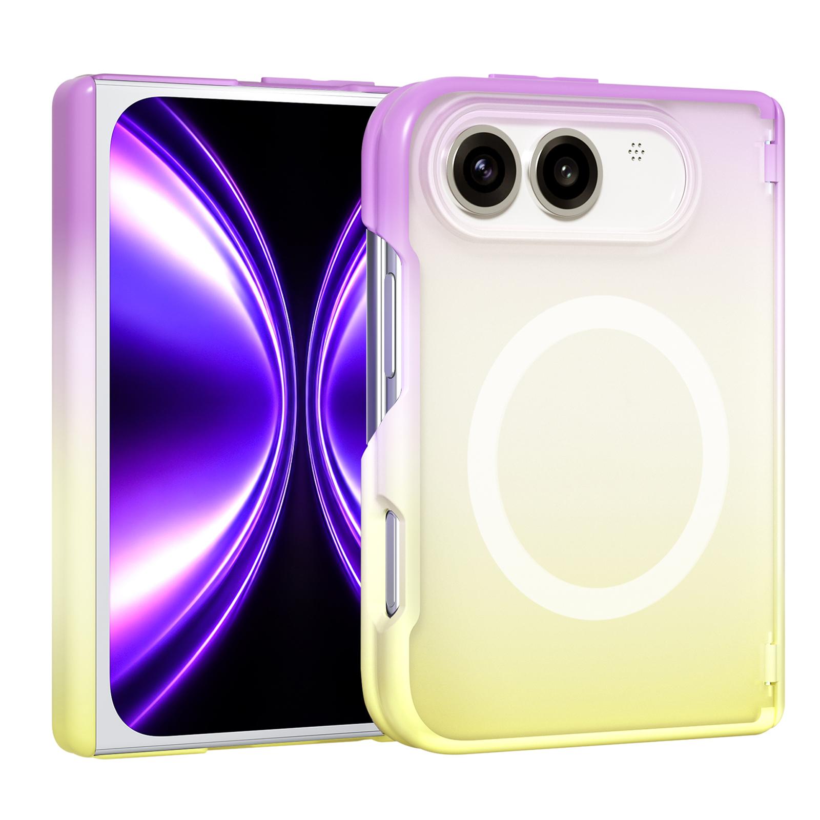 For iPhone Fold Macaron Gradient Magnetic PC Foldable Phone Case(Purple Yellow) - Shopkiz.com