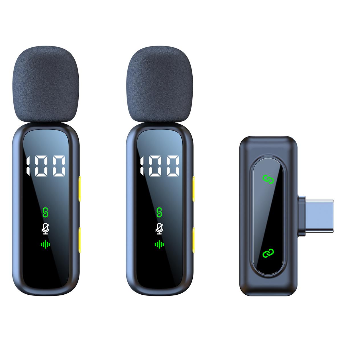 L06 Dual Mic 2 in 1 Live Streaming Wireless Lavalier Noise Reduction Microphone, Type:Type-C(Black) - Shopkiz.com