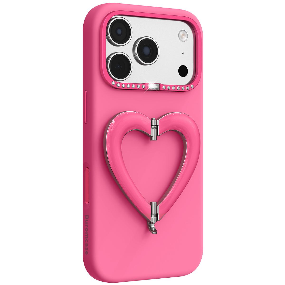 For iPhone 18 Pro Max Liquid Silicone Metal Heart-Shaped Kickstand Phone Case(Rose Red) - Shopkiz.com