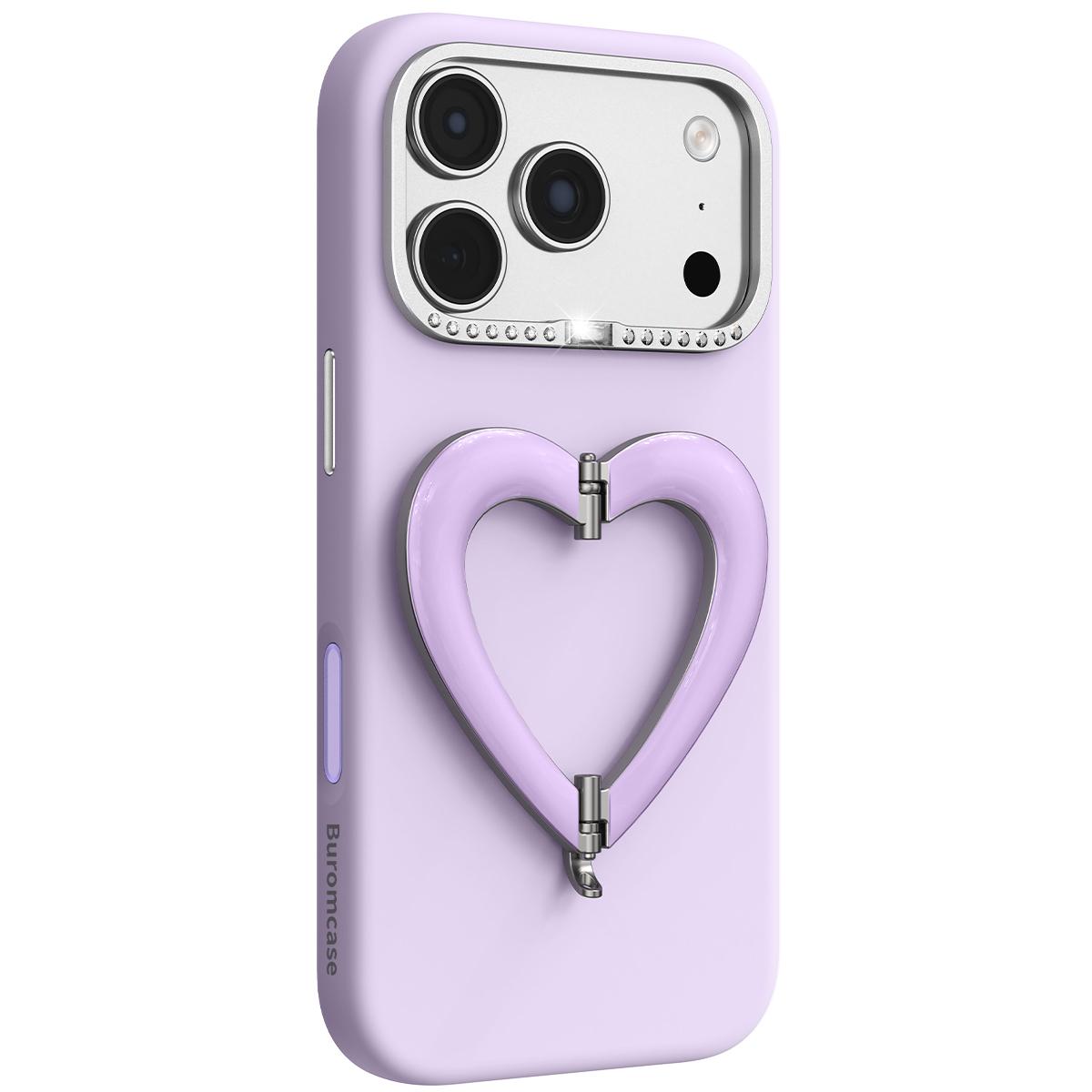 For iPhone 17 Pro Max Liquid Silicone Metal Heart-Shaped Kickstand Phone Case(Purple) - Shopkiz.com