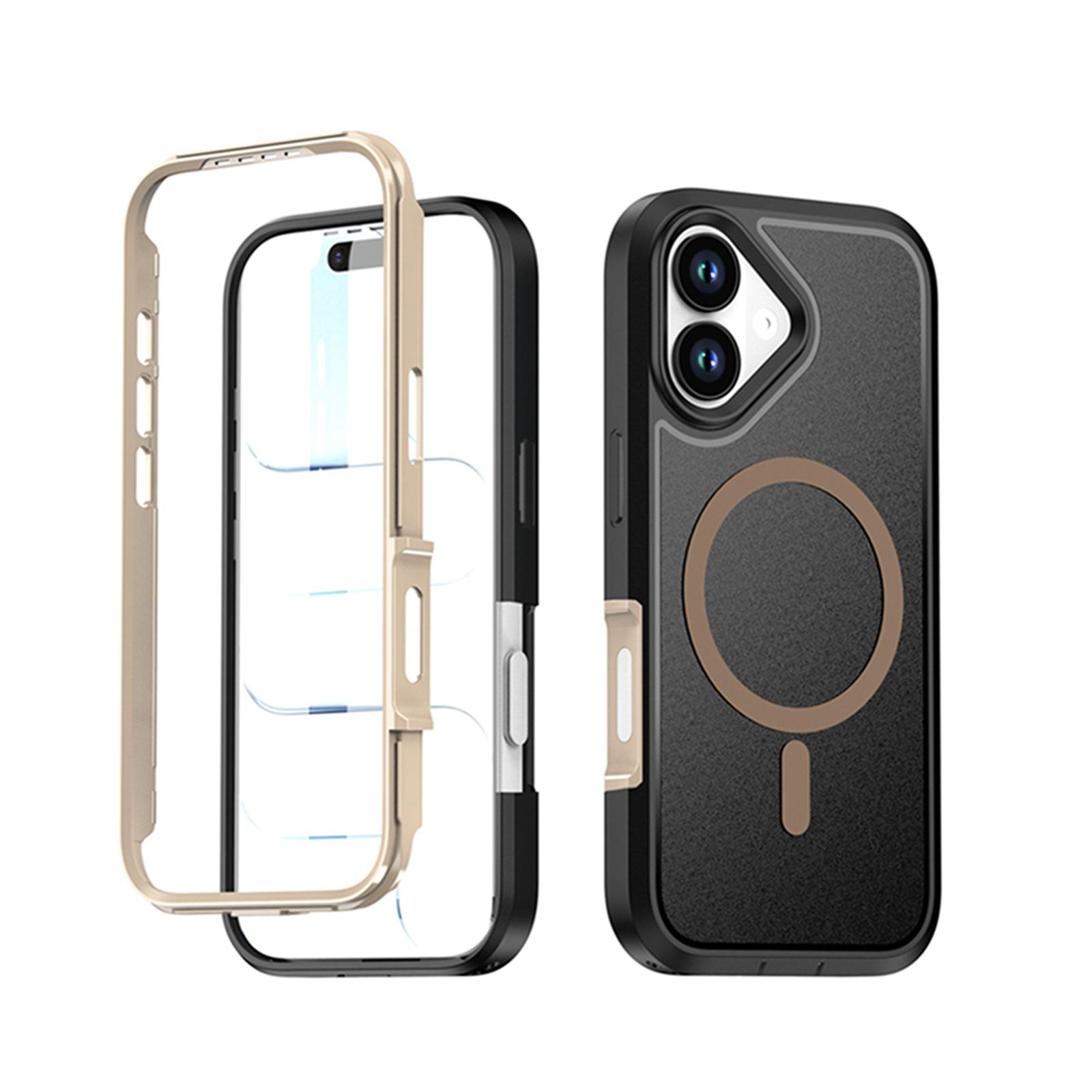 For iPhone 17 Silicone Magnetic Anti-drop Protective Phone Case(Black + Gold) - Shopkiz.com