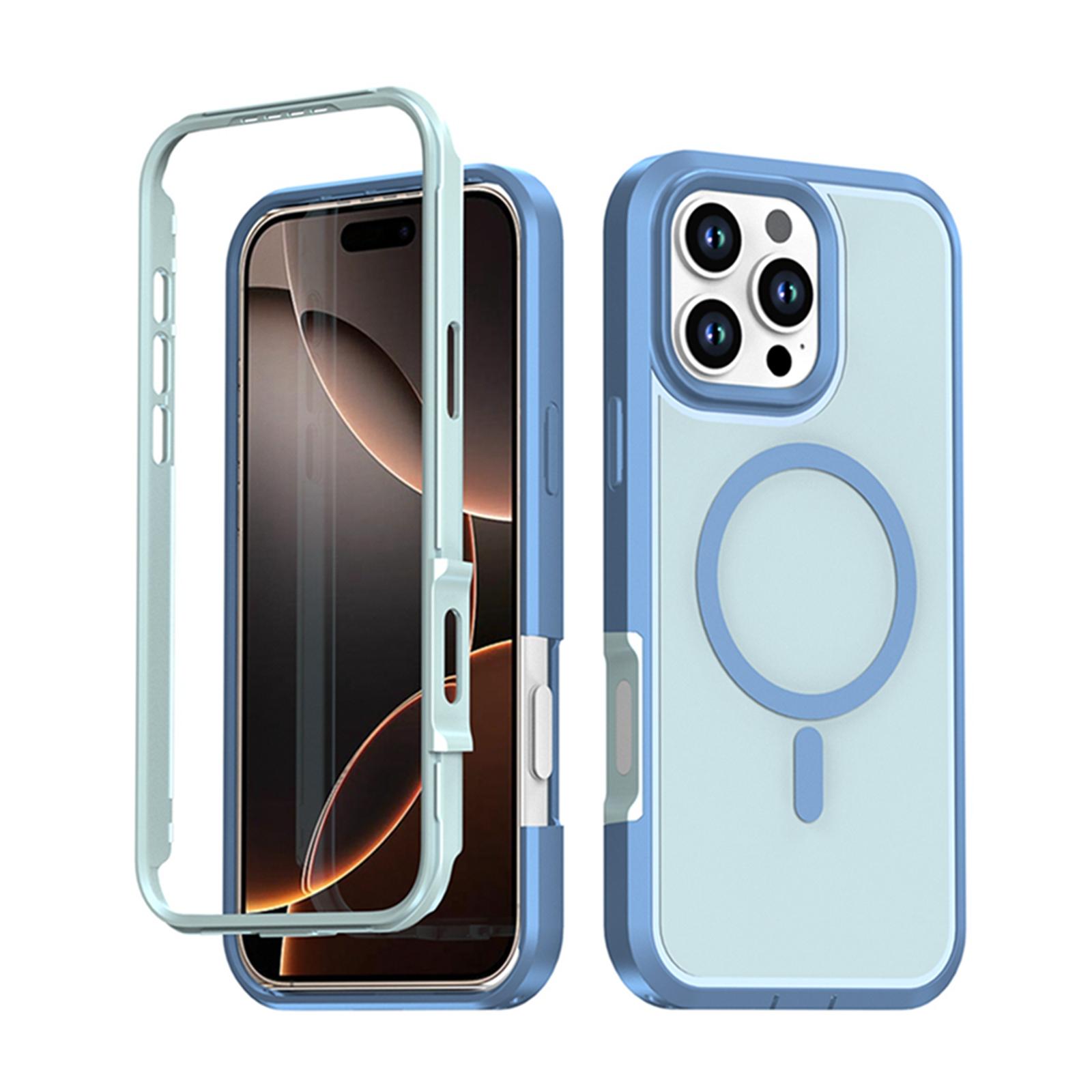 For iPhone 16 Pro Max Silicone Magnetic Anti-drop Protective Phone Case(Light Blue) - Shopkiz.com