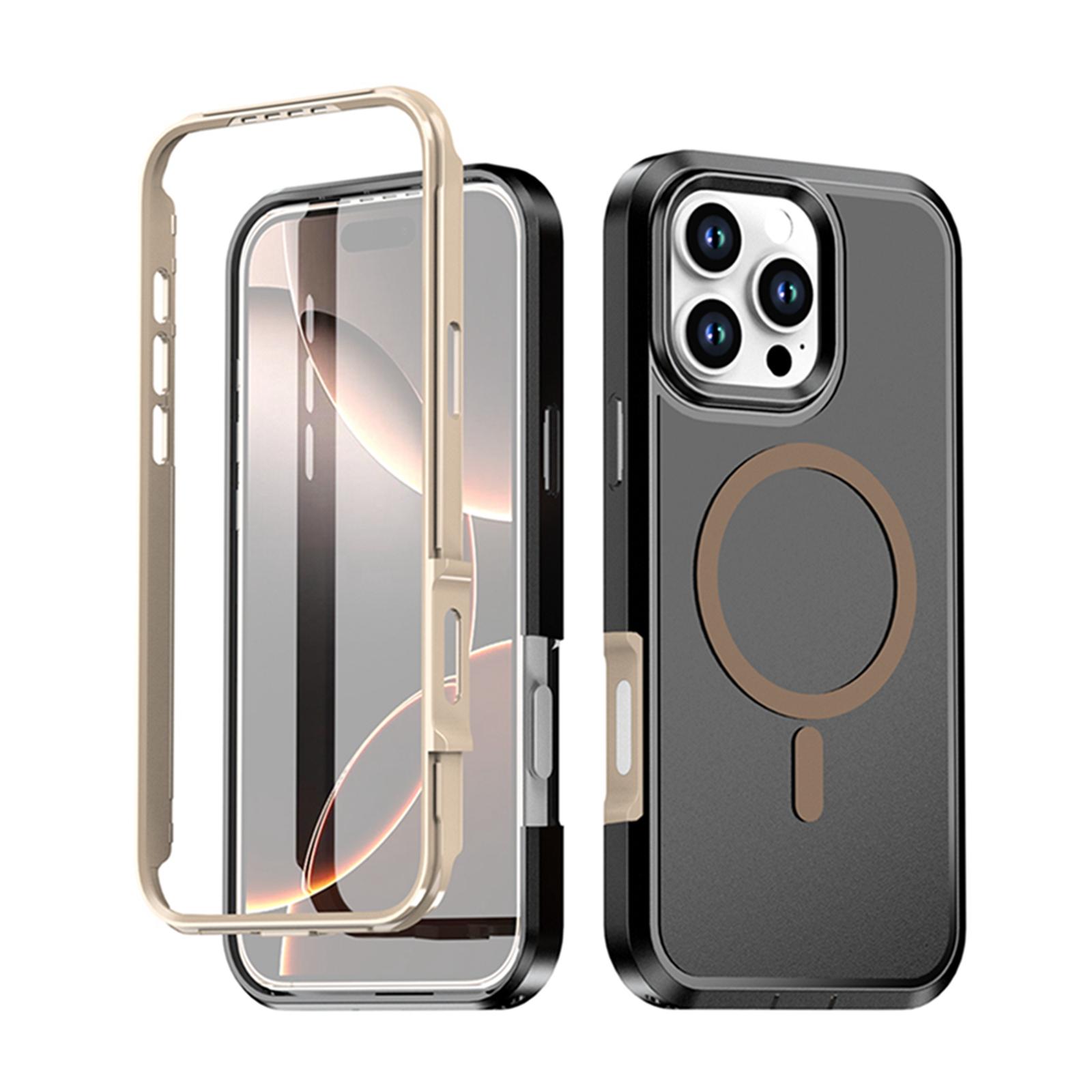 For iPhone 16 Pro Silicone Magnetic Anti-drop Protective Phone Case(Black + Gold) - Shopkiz.com