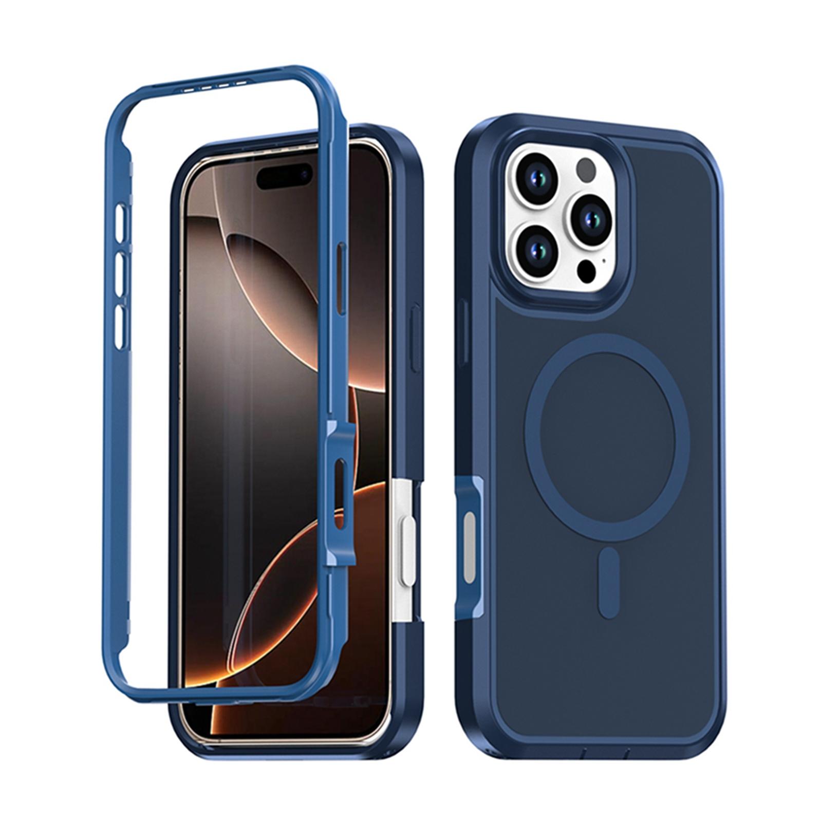 For iPhone 16 Pro Silicone Magnetic Anti-drop Protective Phone Case(Blue) - Shopkiz.com