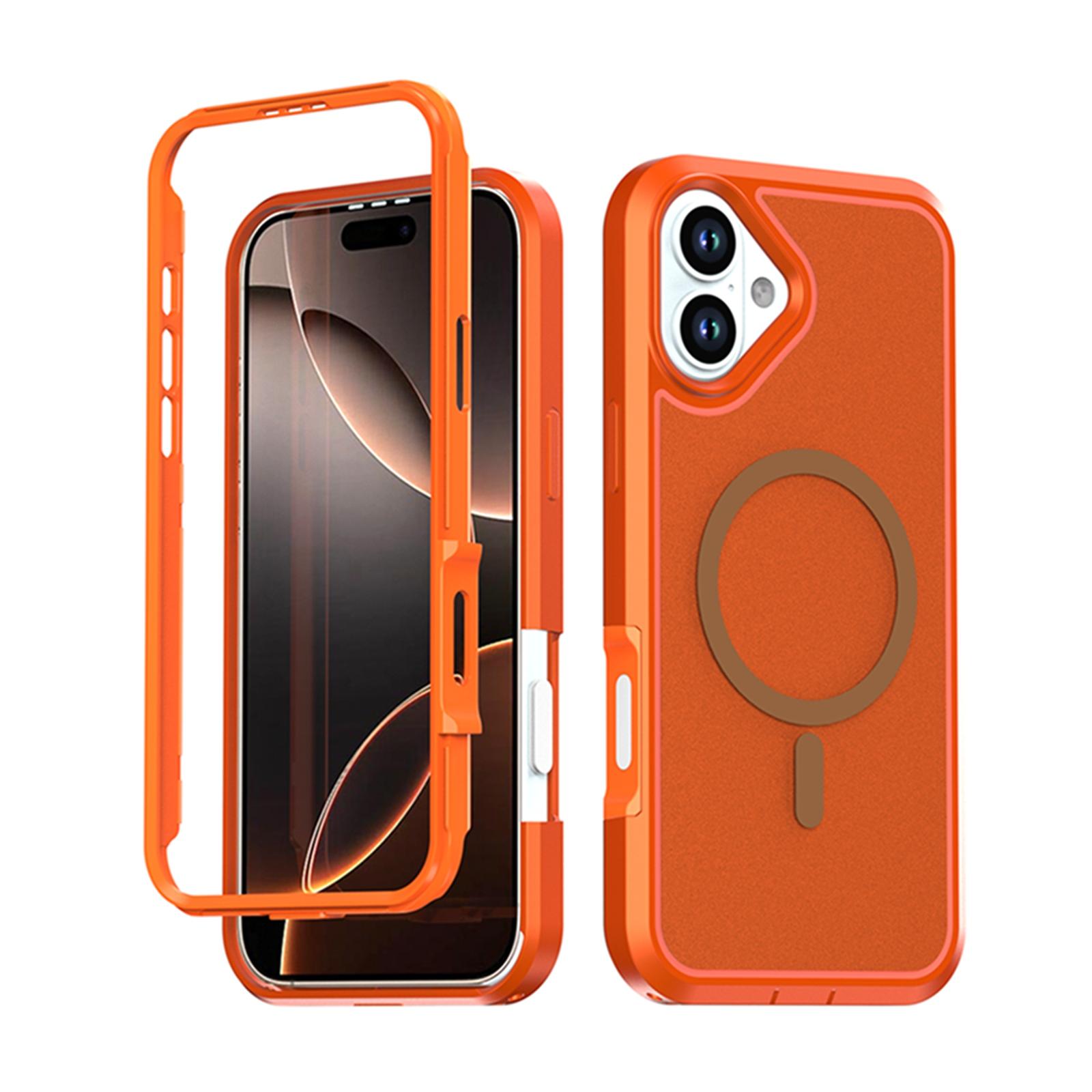 For iPhone 16 Plus Silicone Magnetic Anti-drop Protective Phone Case(Orange) - Shopkiz.com