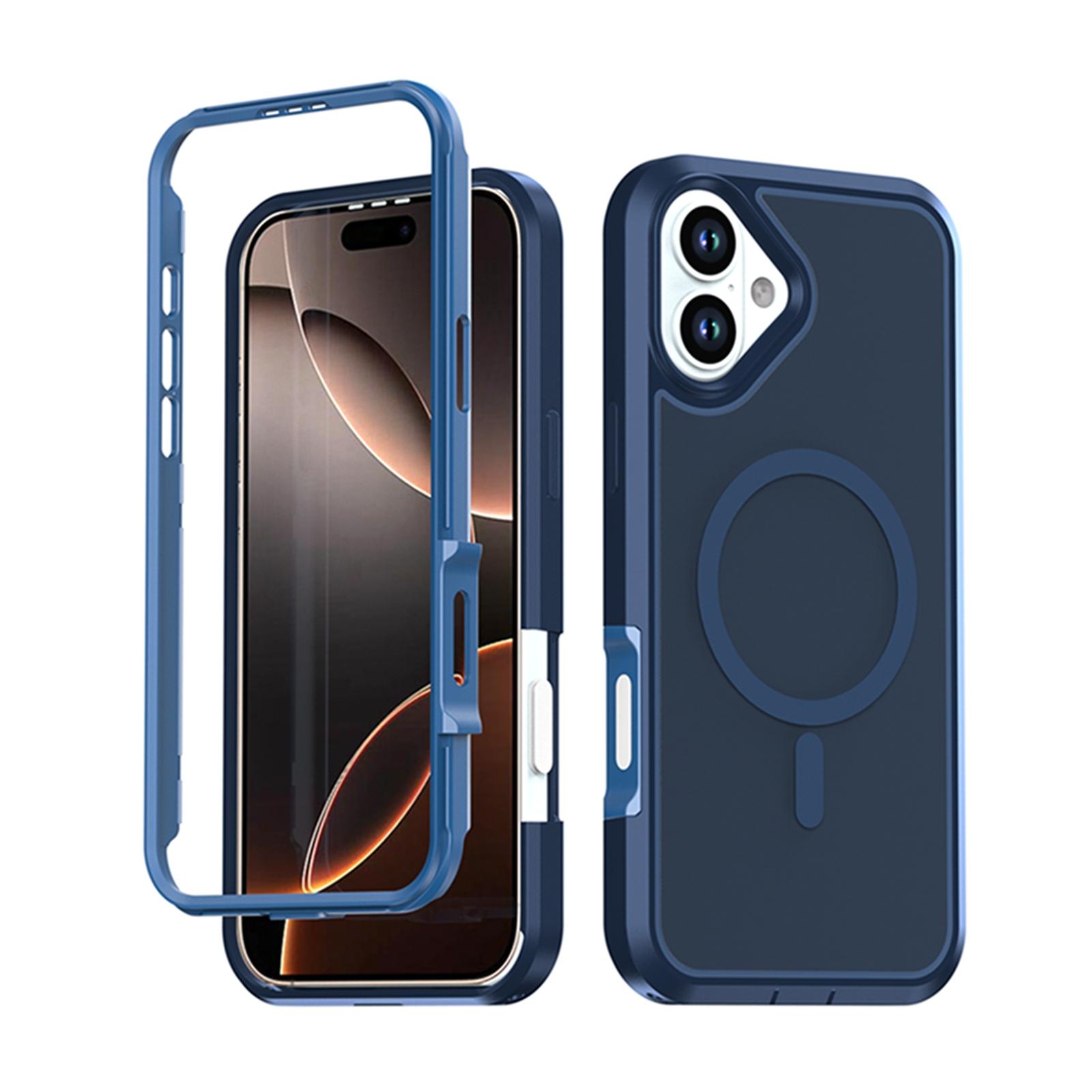 For iPhone 16 Plus Silicone Magnetic Anti-drop Protective Phone Case(Blue) - Shopkiz.com