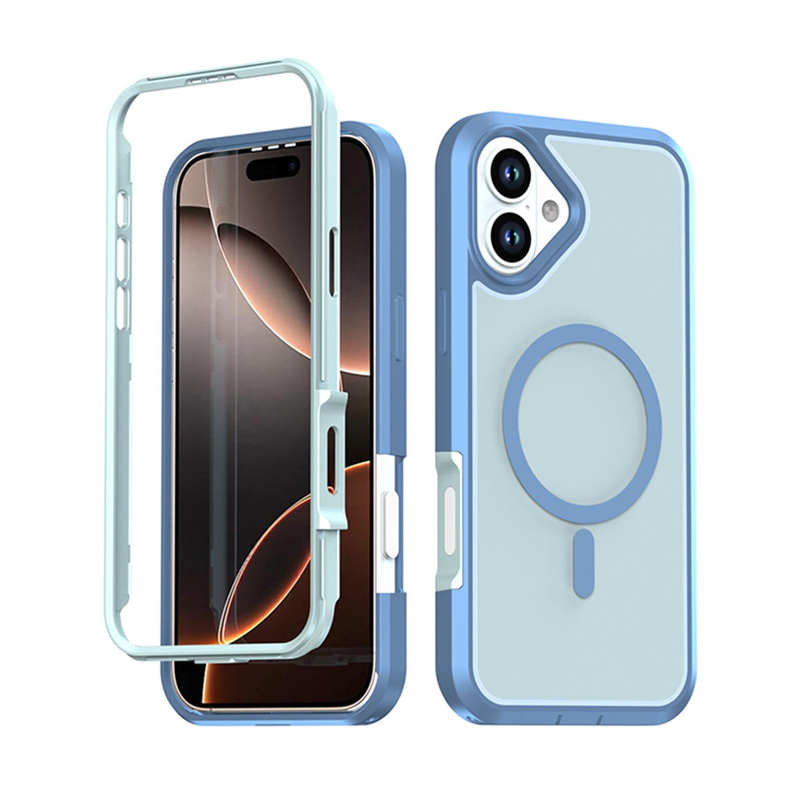 For iPhone 16 Silicone Magnetic Anti-drop Protective Phone Case(Light Blue) - Shopkiz.com