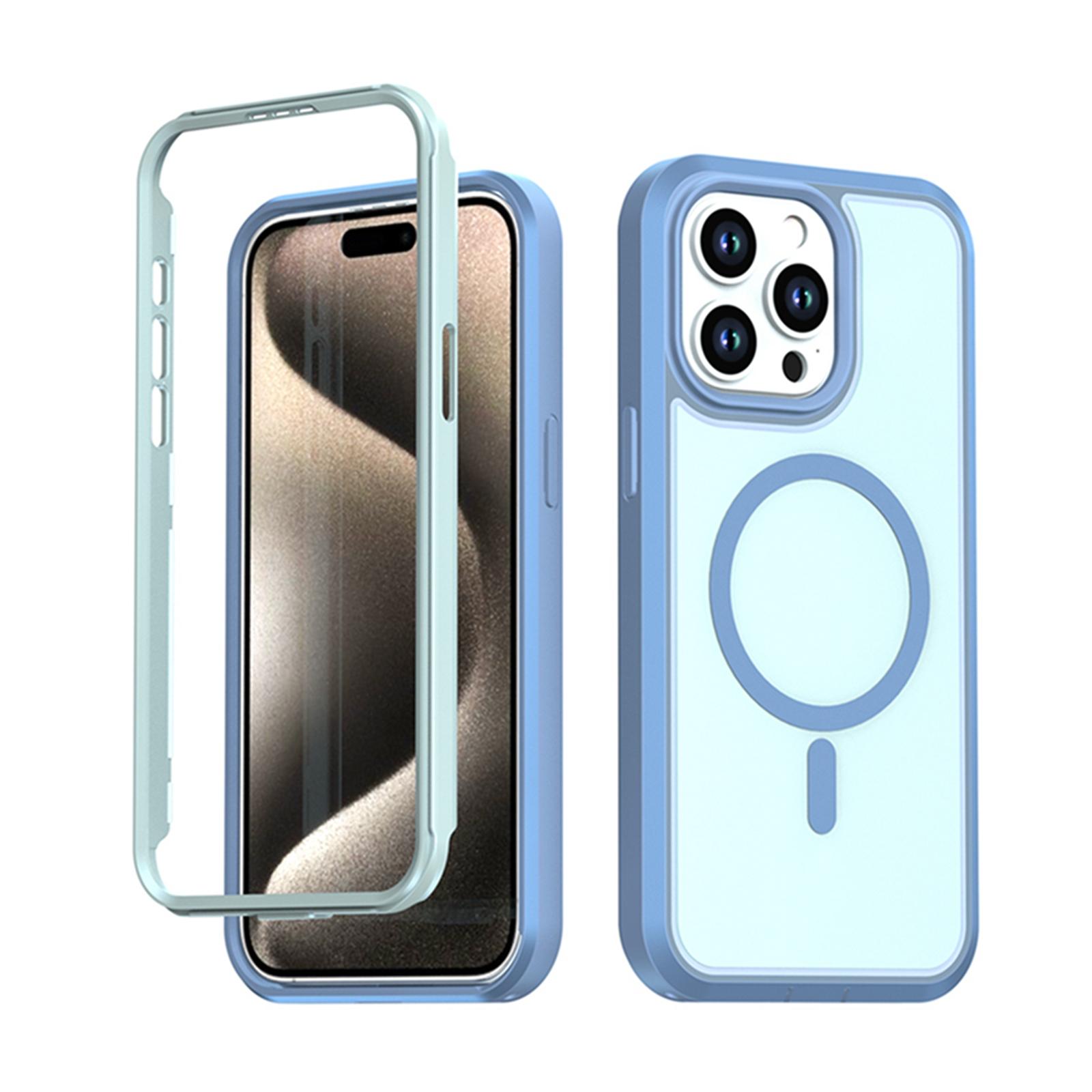 For iPhone 15 Pro Max Silicone Magnetic Anti-drop Protective Phone Case(Light Blue) - Shopkiz.com