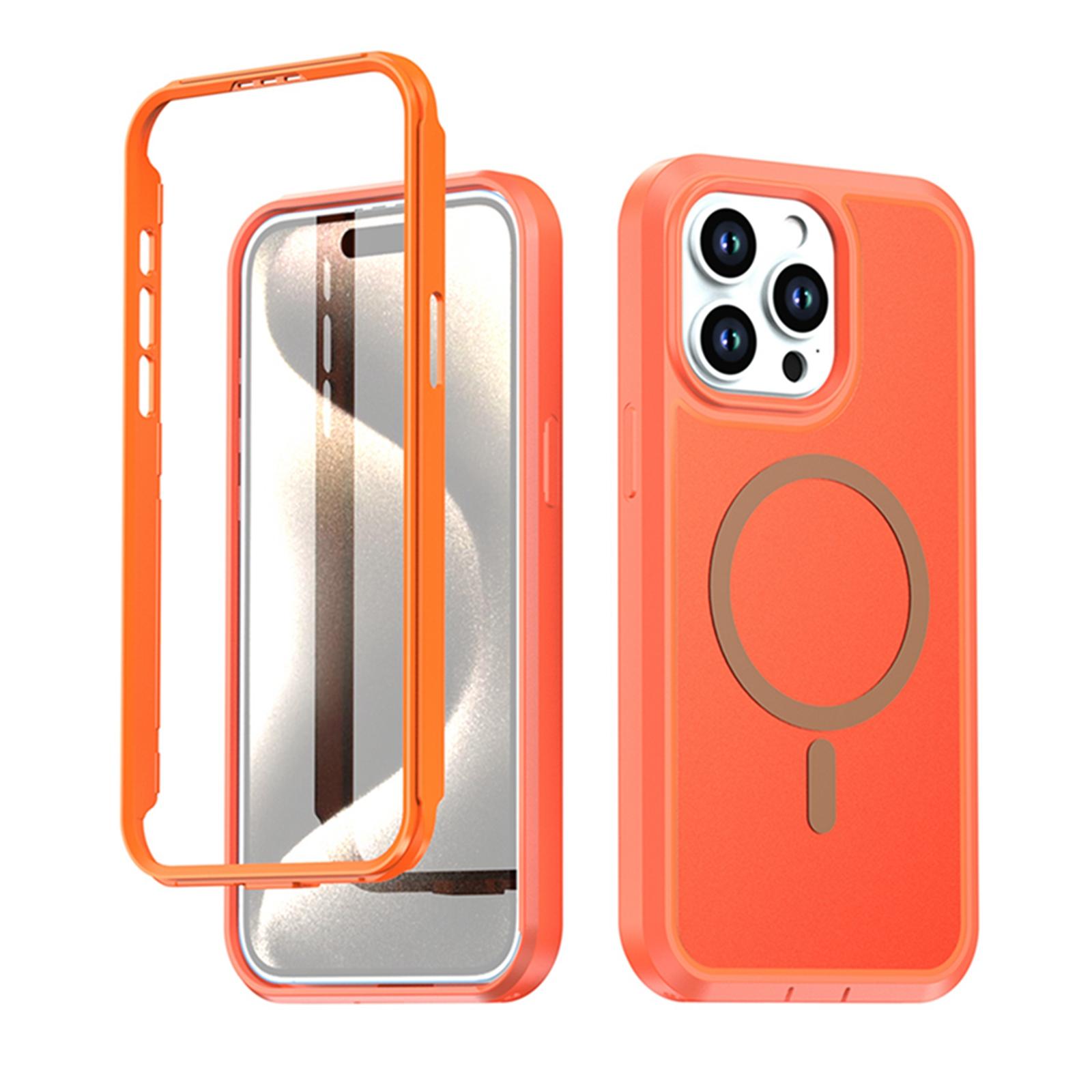 For iPhone 15 Pro Silicone Magnetic Anti-drop Protective Phone Case(Orange) - Shopkiz.com