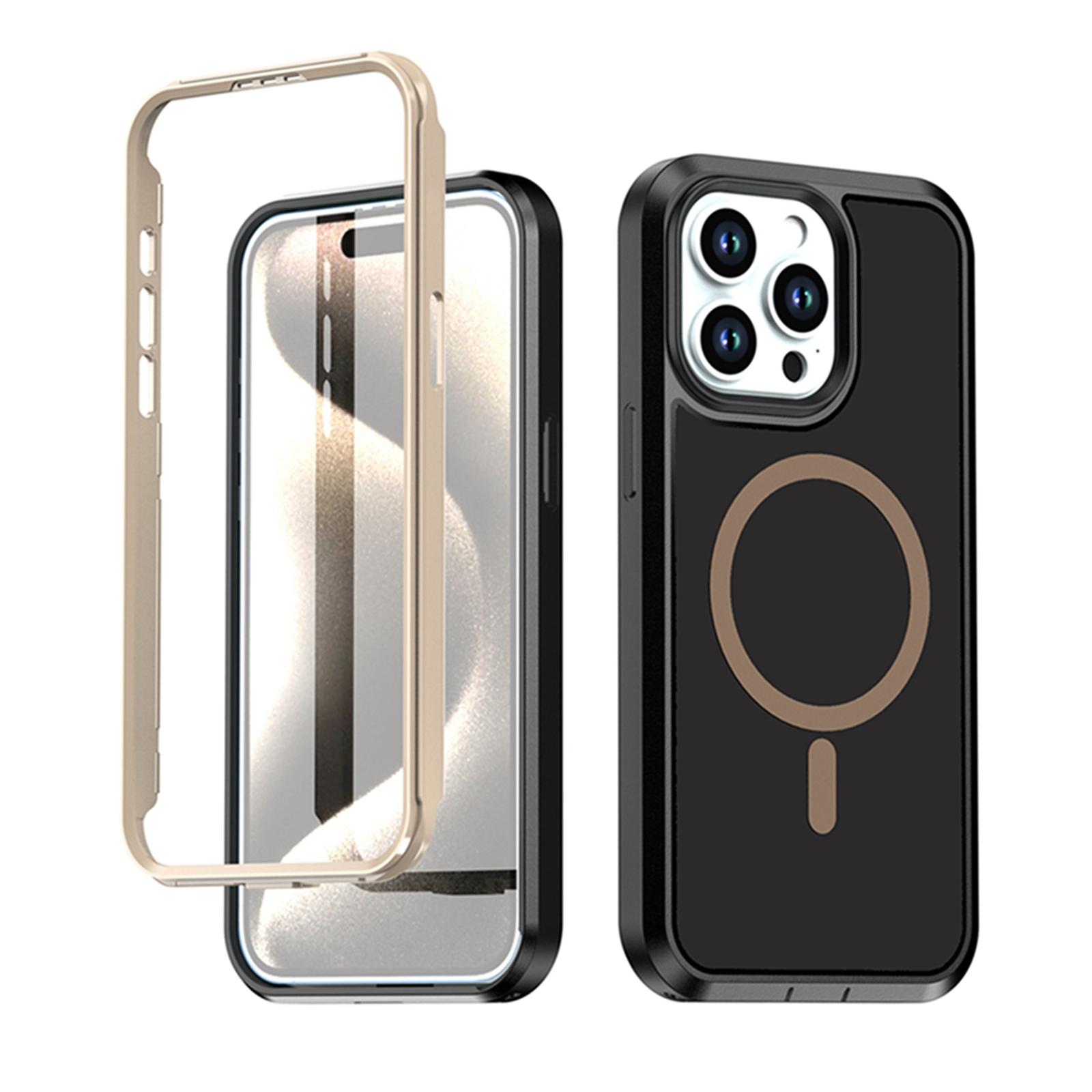For iPhone 15 Pro Silicone Magnetic Anti-drop Protective Phone Case(Black + Gold) - Shopkiz.com