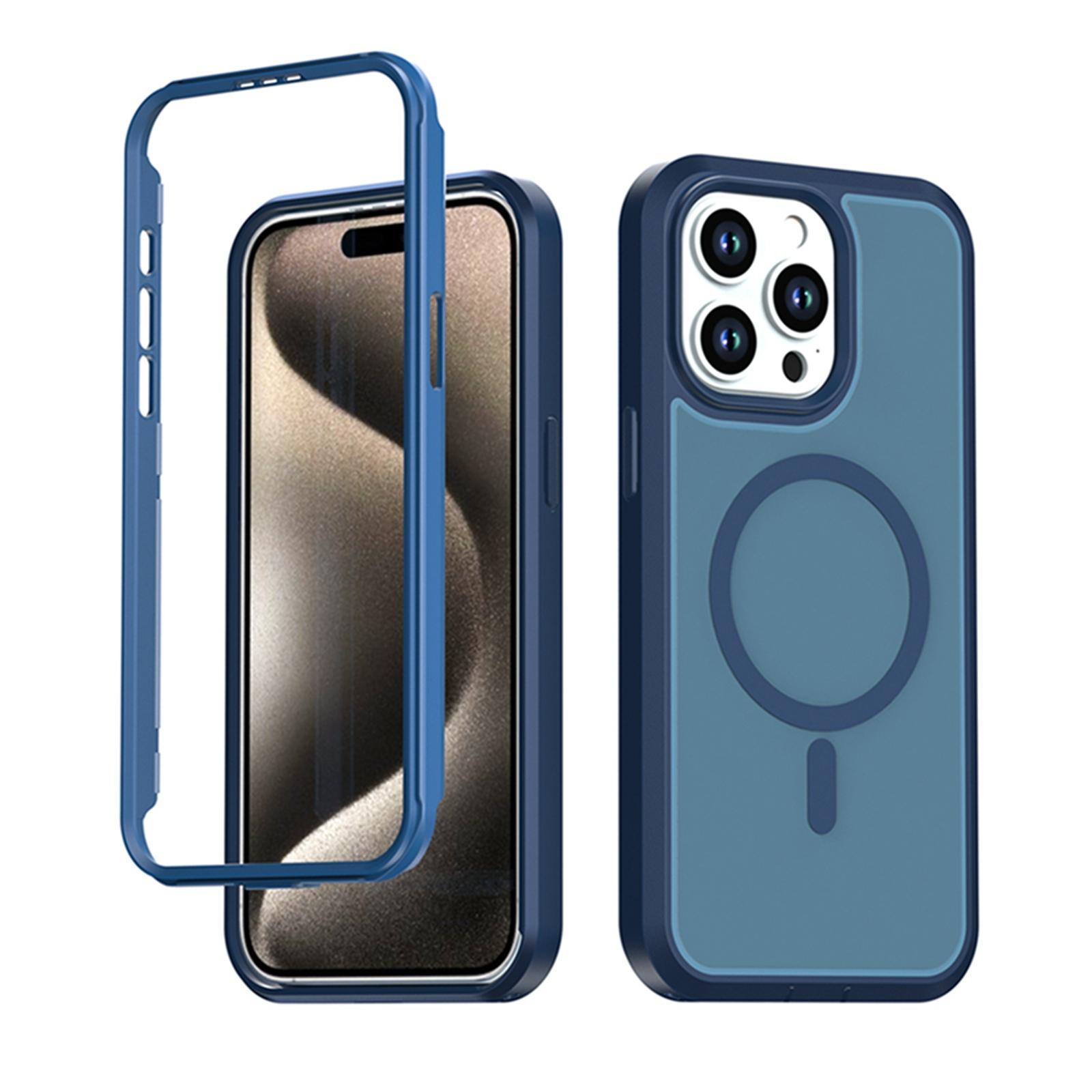 For iPhone 15 Pro Silicone Magnetic Anti-drop Protective Phone Case(Blue) - Shopkiz.com