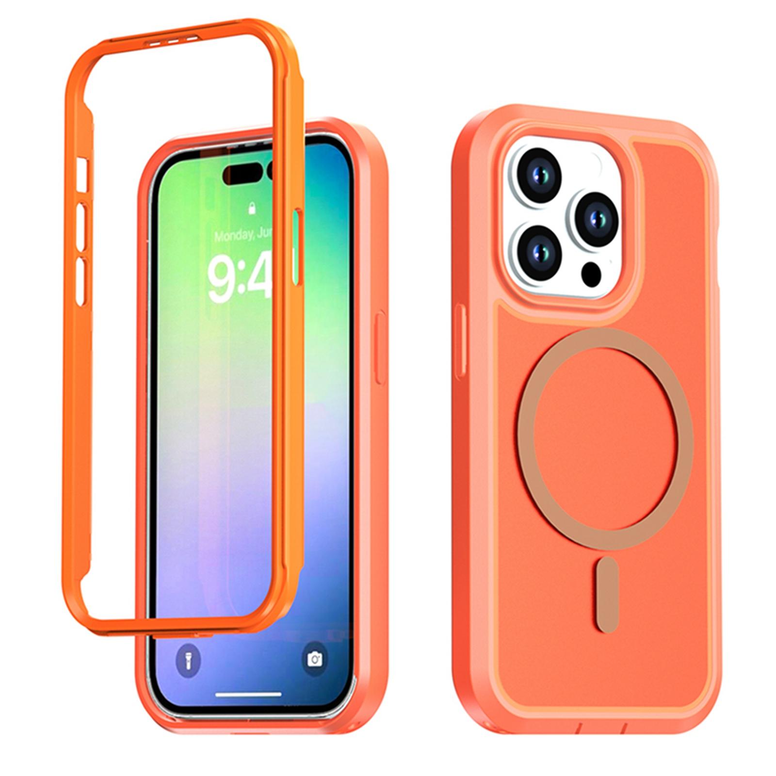 For iPhone 14 Pro Silicone Magnetic Anti-drop Protective Phone Case(Orange) - Shopkiz.com