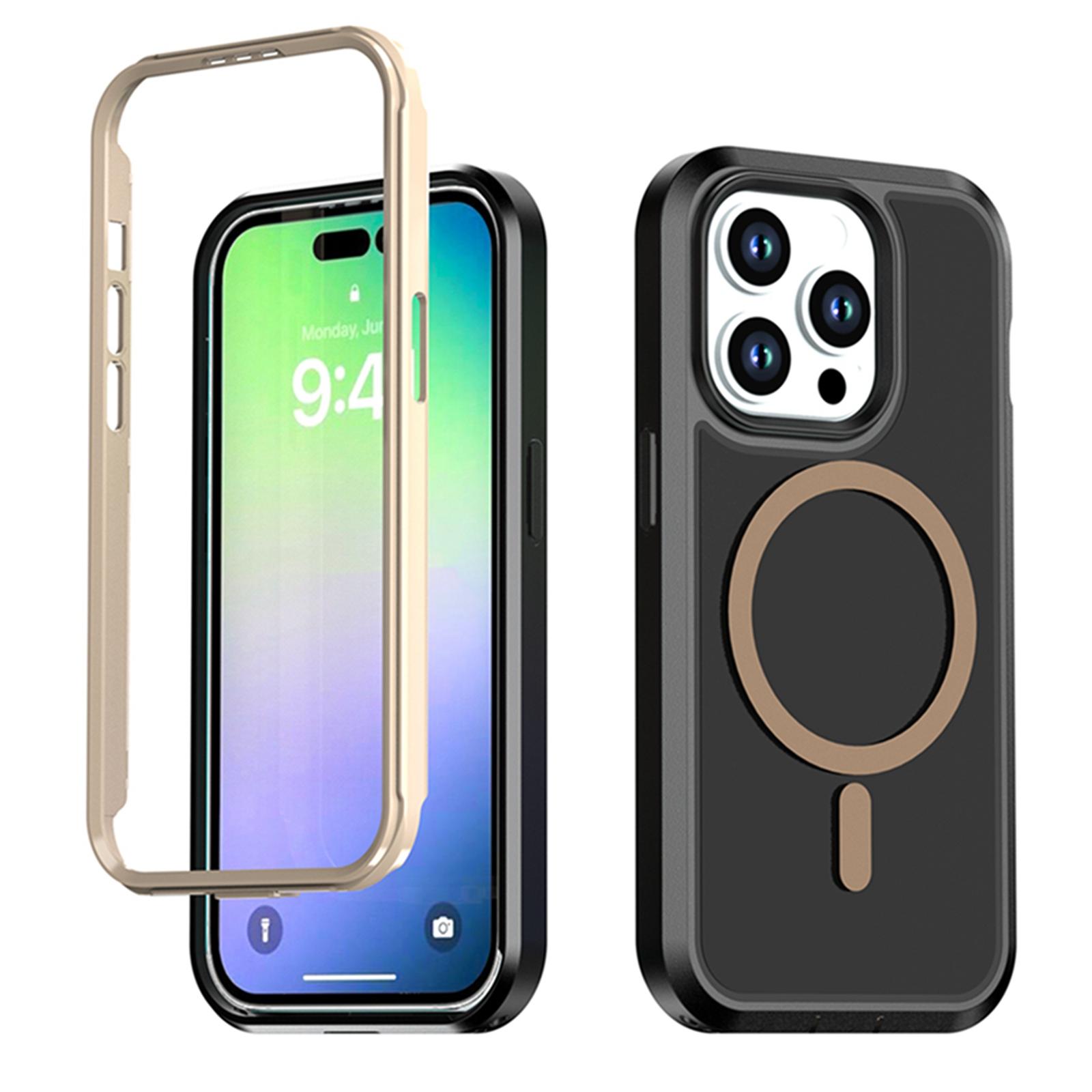 For iPhone 14 Pro Silicone Magnetic Anti-drop Protective Phone Case(Black + Gold) - Shopkiz.com