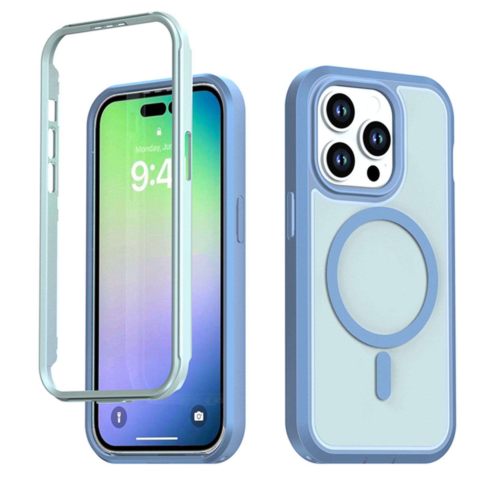 For iPhone 14 Pro Silicone Magnetic Anti-drop Protective Phone Case(Light Blue) - Shopkiz.com