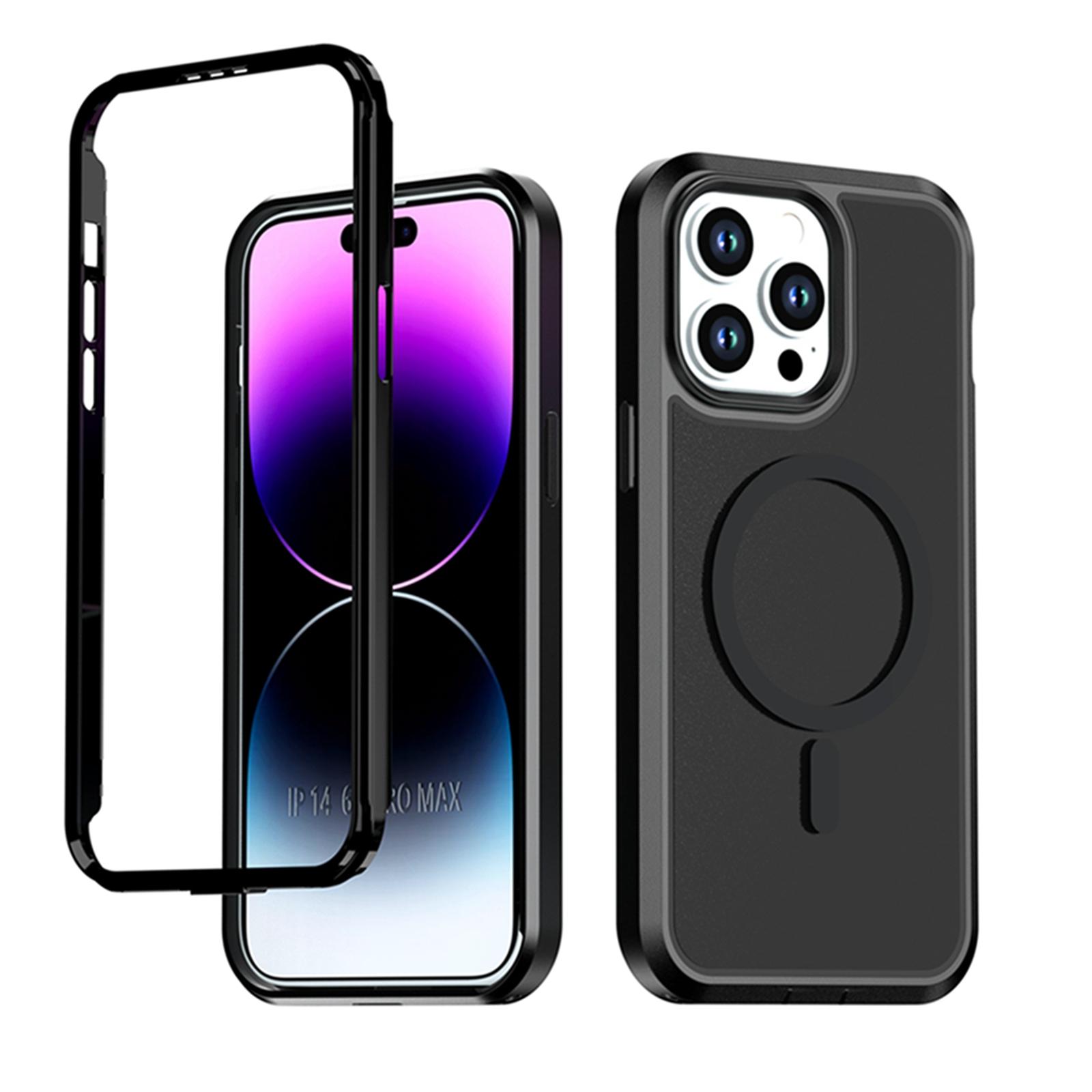 For iPhone 14 Pro Max Silicone Magnetic Anti-drop Protective Phone Case(Black + Black) - Shopkiz.com