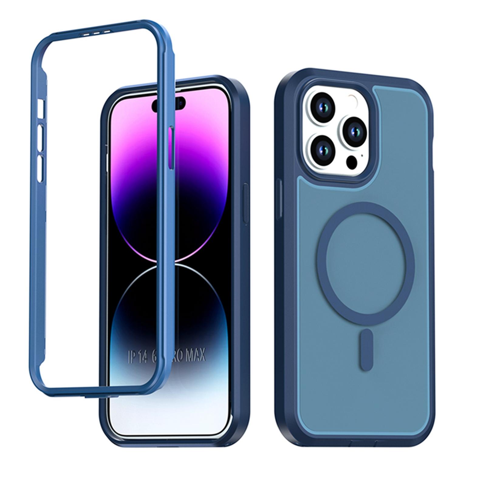For iPhone 14 Pro Max Silicone Magnetic Anti-drop Protective Phone Case(Blue) - Shopkiz.com