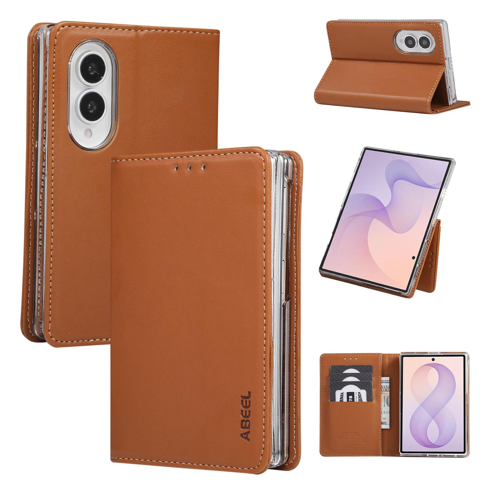 For Galaxy Z Fold8 5G ABEEL AB01 Vegan Leather RFID Phone Case(Brown) - Shopkiz.com