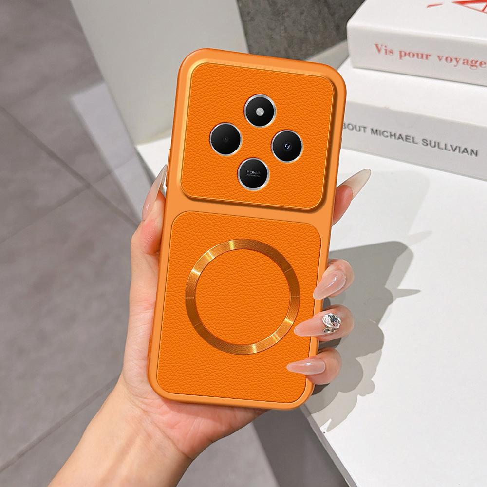 For Redmi 14C 4G / 5G Lambskin Series Magnetic Skin Feel Phone Case(Orange) - Shopkiz.com