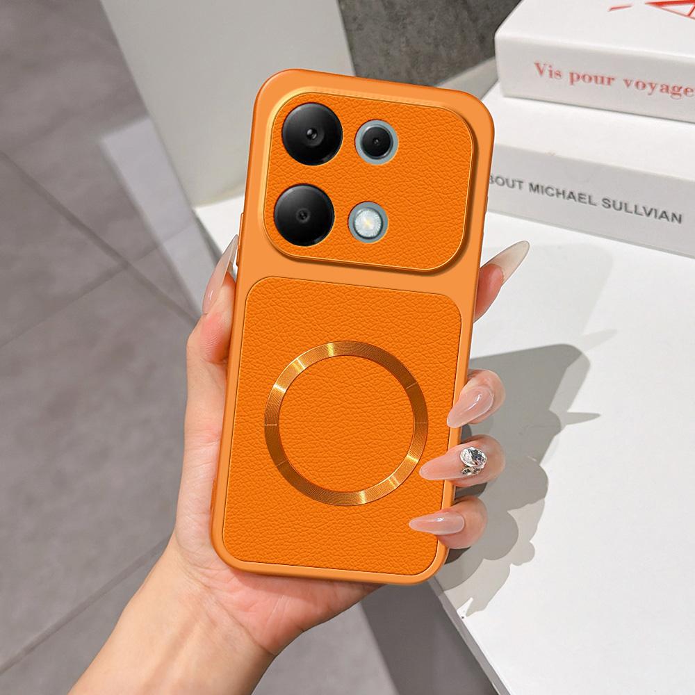 For Redmi Note 13 Pro 4G Lambskin Series Magnetic Skin Feel Phone Case(Orange) - Shopkiz.com