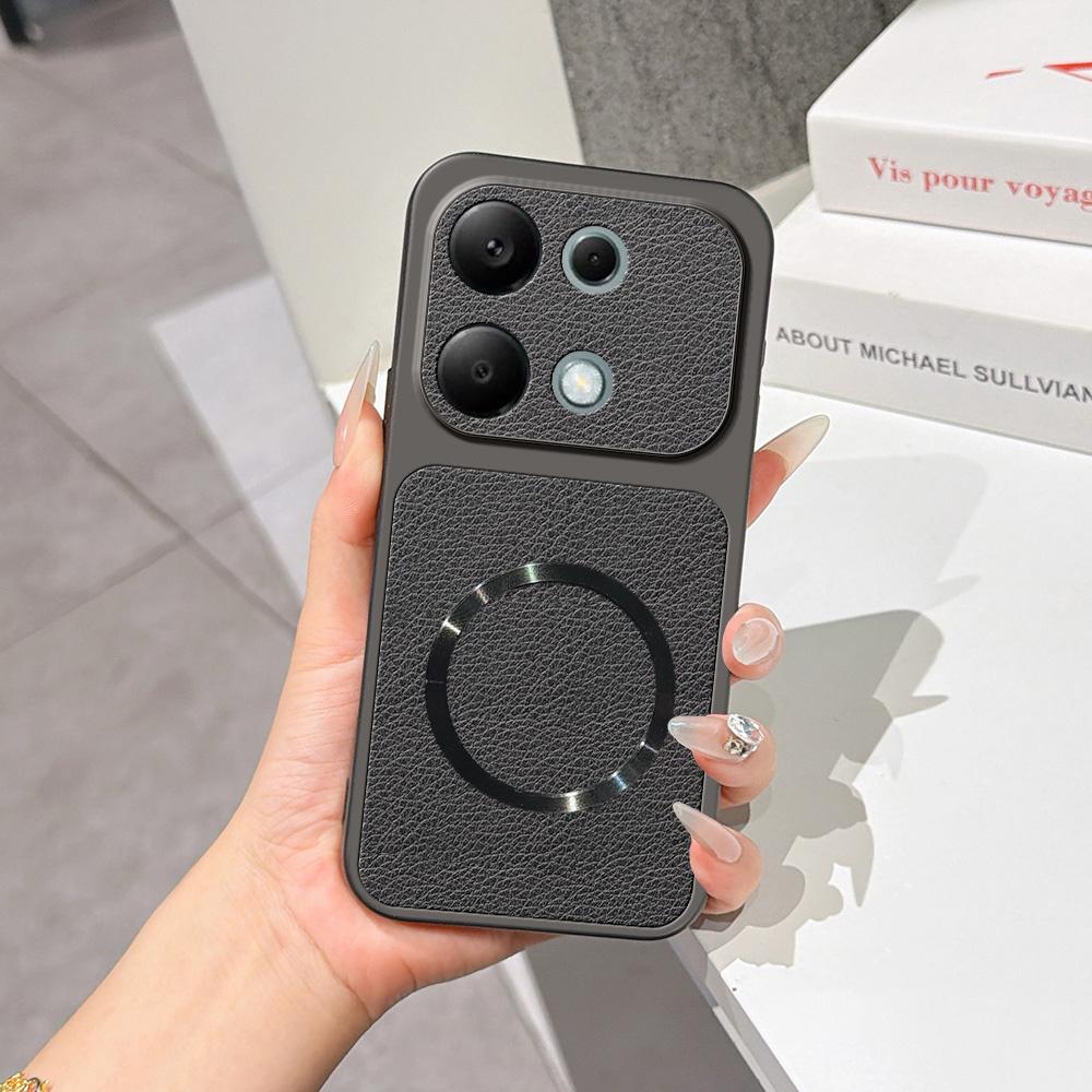 For Redmi Note 13 Pro 4G Lambskin Series Magnetic Skin Feel Phone Case(Black) - Shopkiz.com
