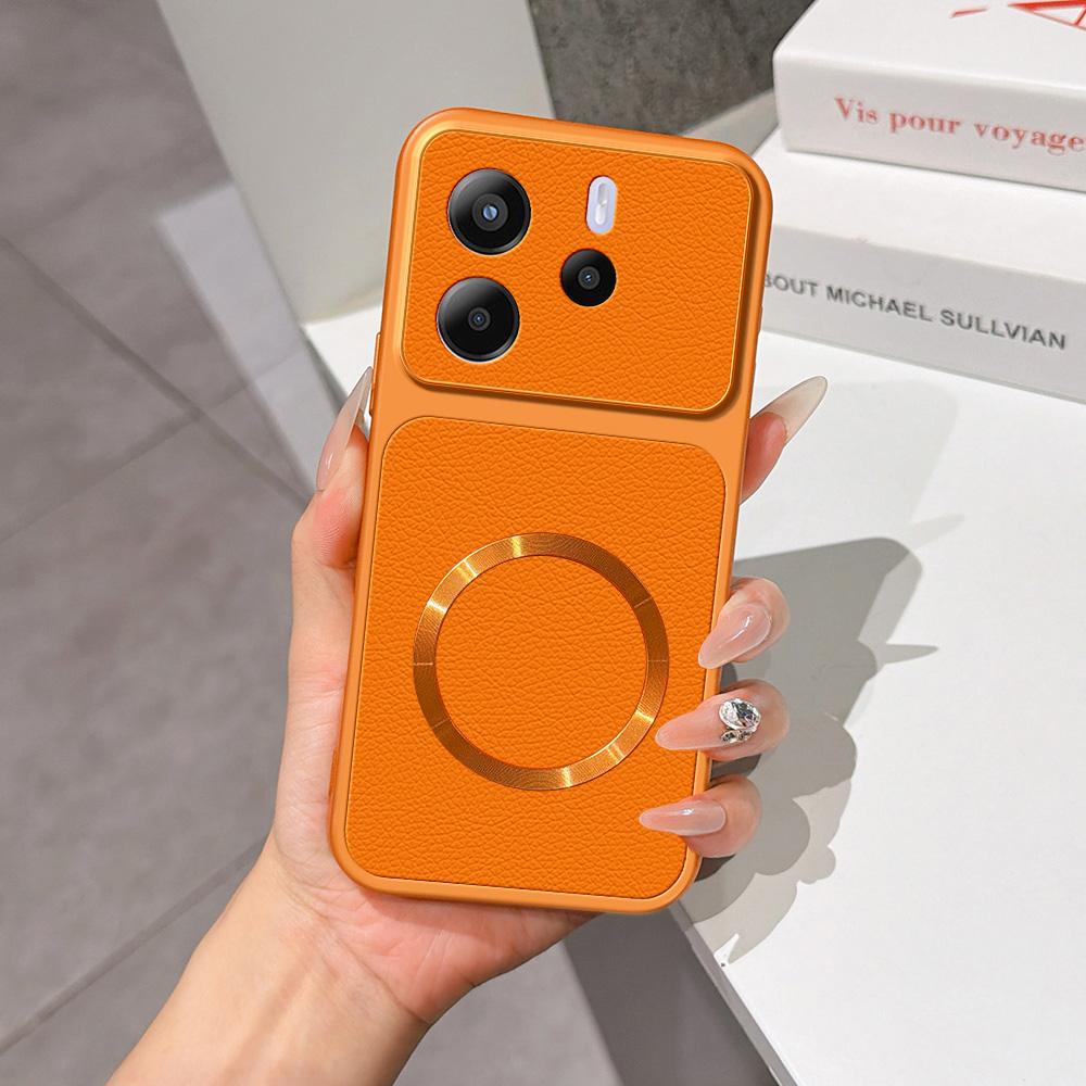 For Redmi Note 14 5G Global Lambskin Series Magnetic Skin Feel Phone Case(Orange) - Shopkiz.com
