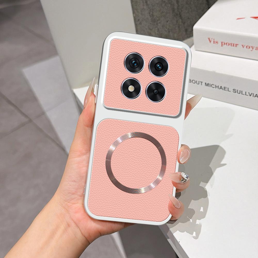 For Redmi Note 14 Pro 5G Lambskin Series Magnetic Skin Feel Phone Case(Pink) - Shopkiz.com