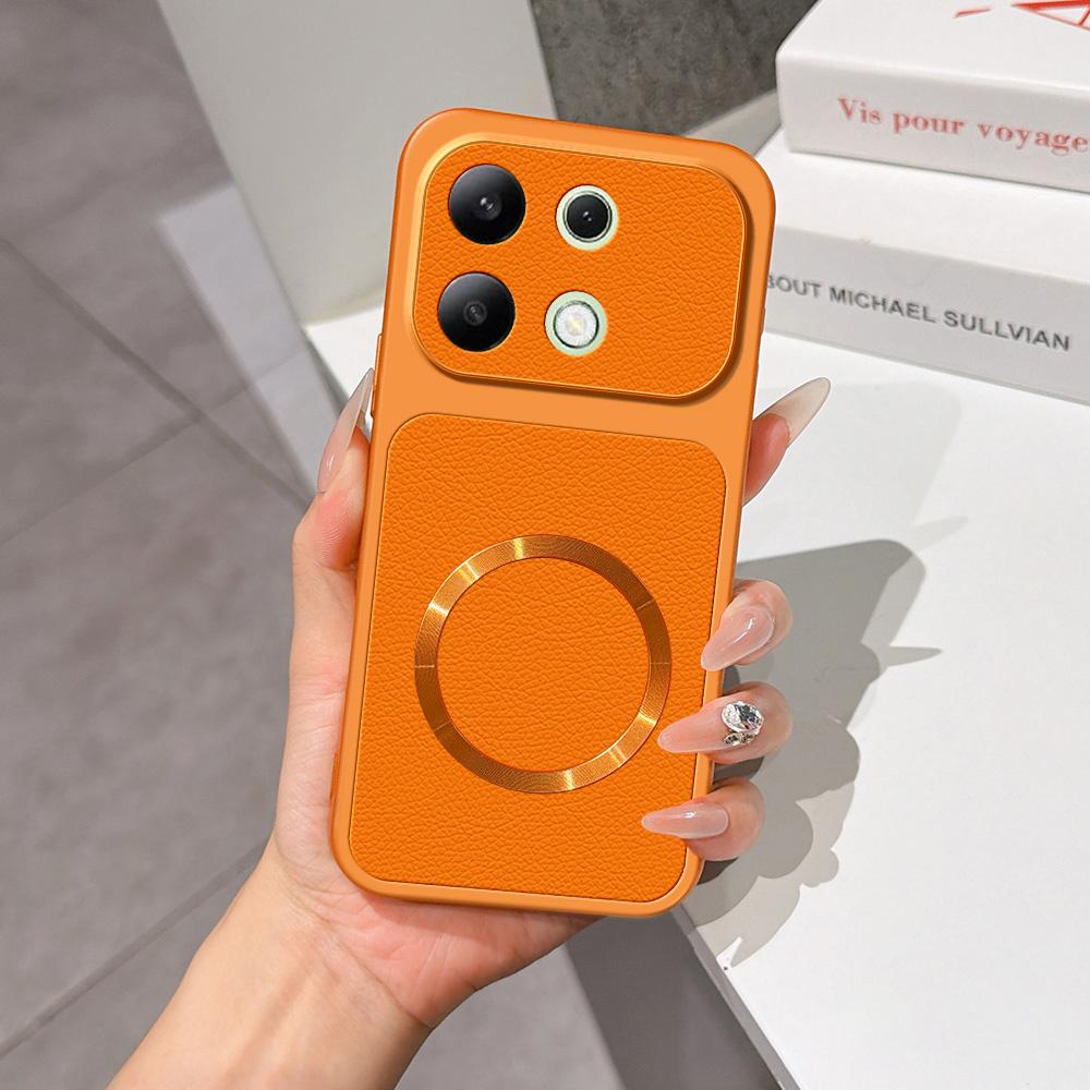 For Redmi Note 13 4G Lambskin Series Magnetic Skin Feel Phone Case(Orange) - Shopkiz.com