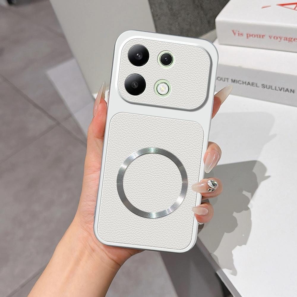 For Redmi Note 13 4G Lambskin Series Magnetic Skin Feel Phone Case(Silver) - Shopkiz.com