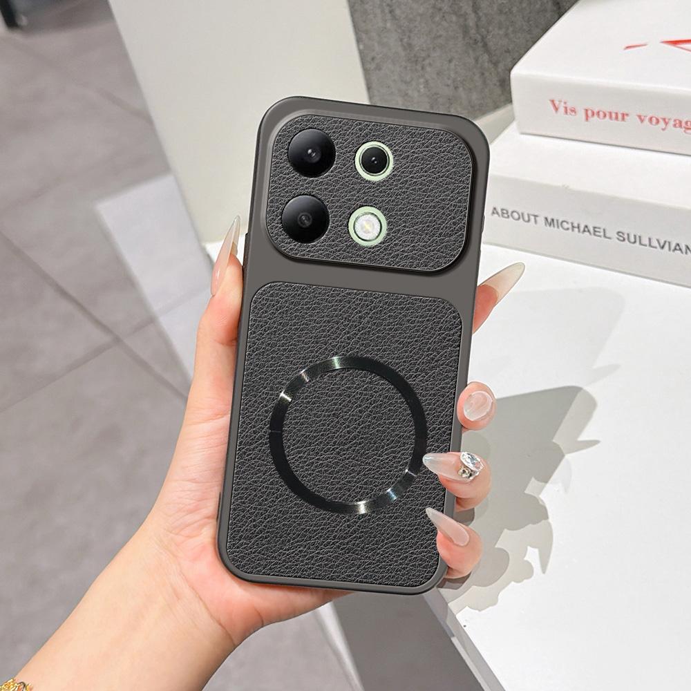 For Redmi Note 13 4G Lambskin Series Magnetic Skin Feel Phone Case(Black) - Shopkiz.com