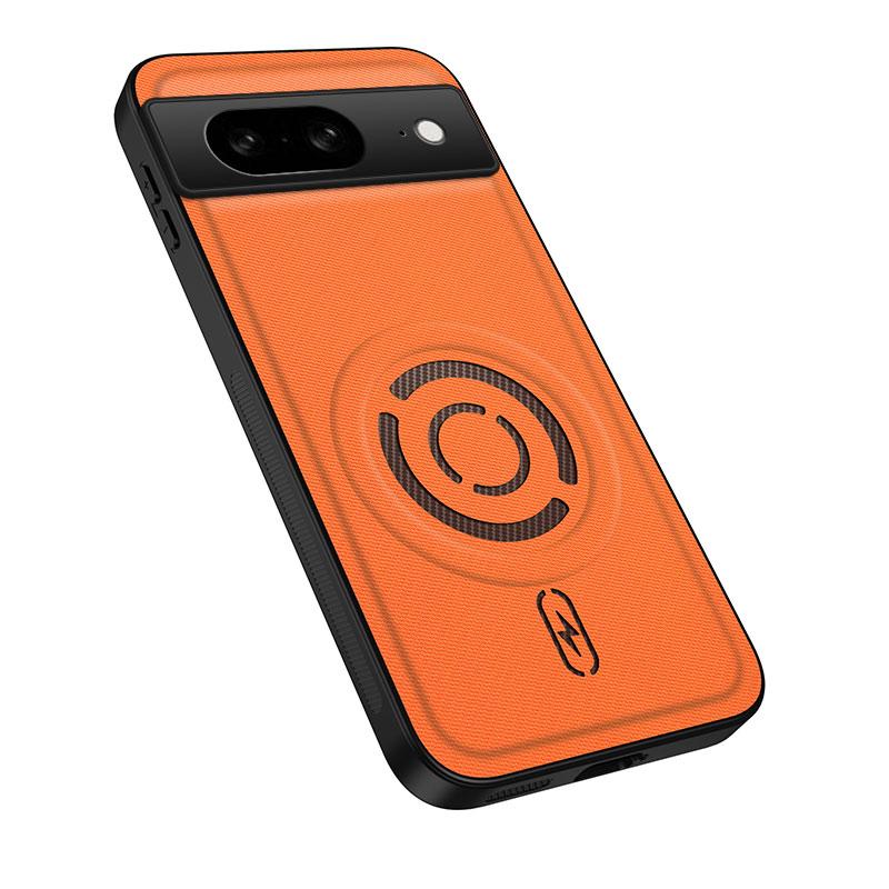 For Google Pixel 6a WANLONFENG Tech Fabric Texture Magnetic PC Hybrid TPU Phone Case(Orange) - Shopkiz.com