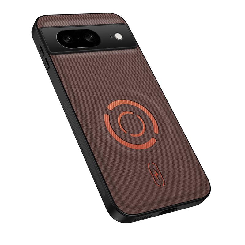 For Google Pixel 6a WANLONFENG Tech Fabric Texture Magnetic PC Hybrid TPU Phone Case(Coffee) - Shopkiz.com
