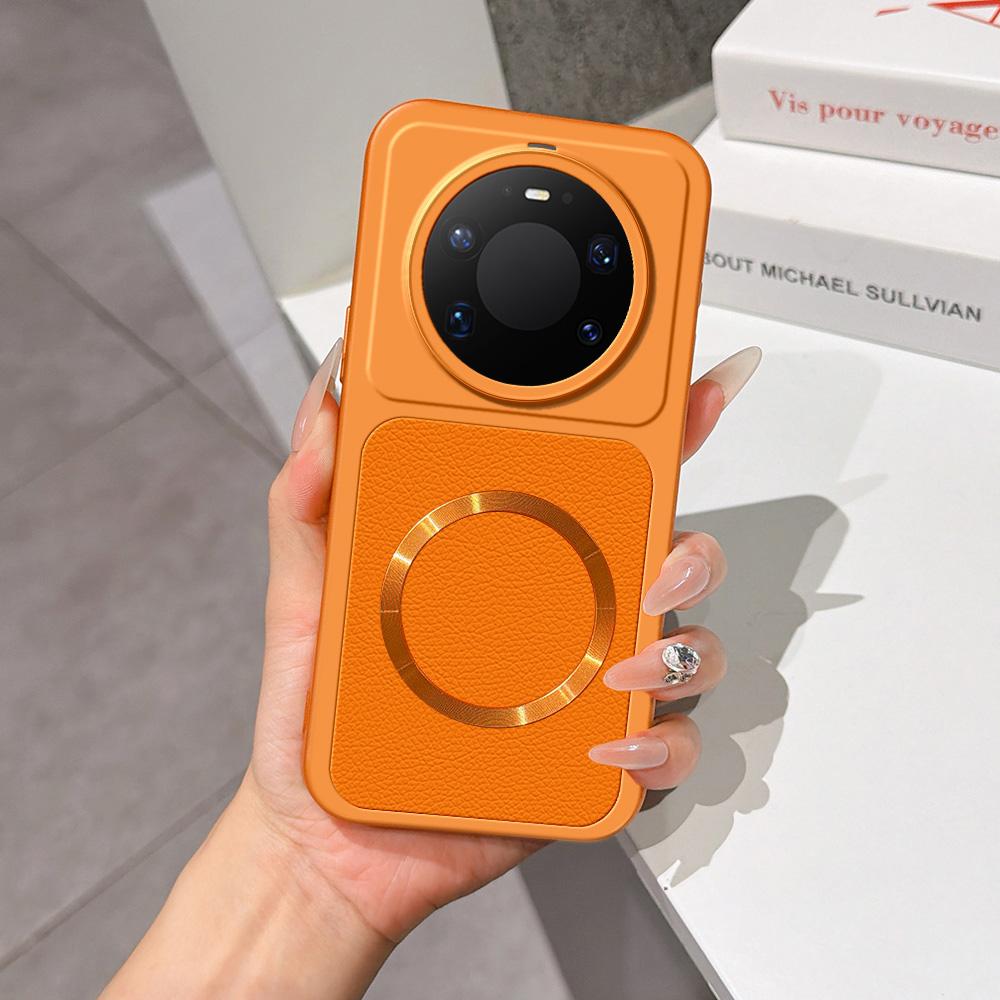 For Huawei Mate 80 Pro Max Lambskin Series Magnetic Skin Feel Phone Case(Orange) - Shopkiz.com