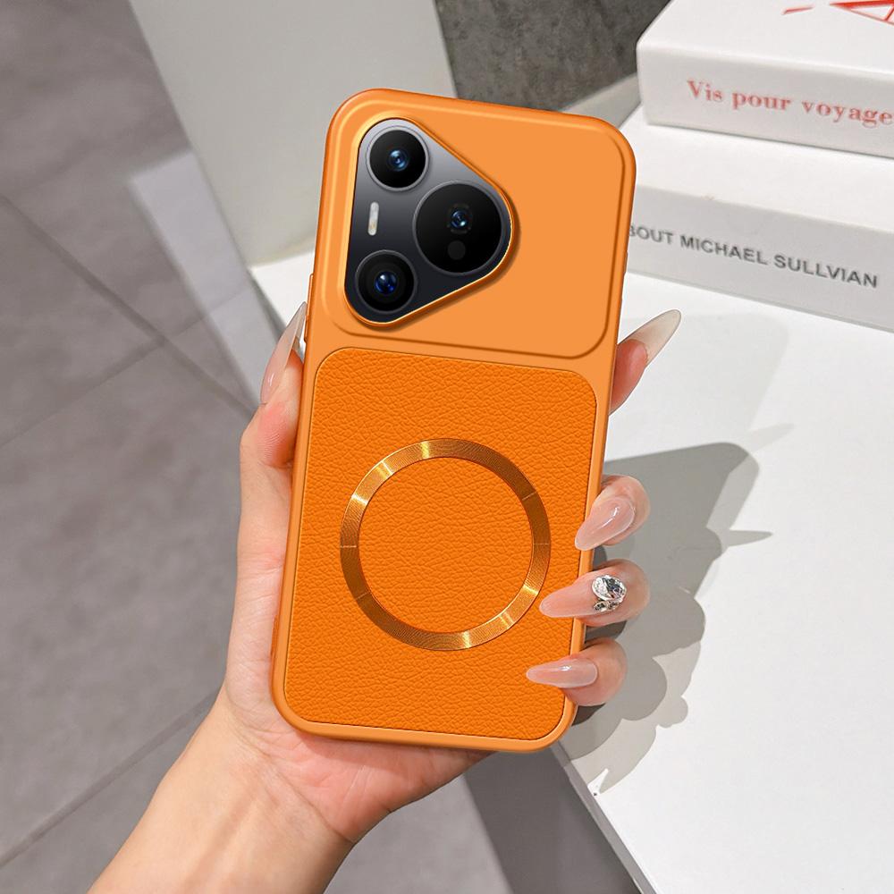 For Huawei Pura 70 Lambskin Series Magnetic Skin Feel Phone Case(Orange) - Shopkiz.com