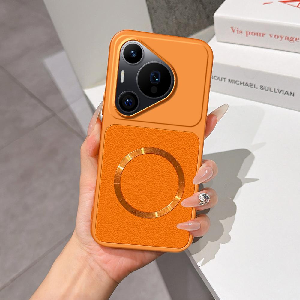 For Huawei Pura 70 Pro Lambskin Series Magnetic Skin Feel Phone Case(Orange) - Shopkiz.com